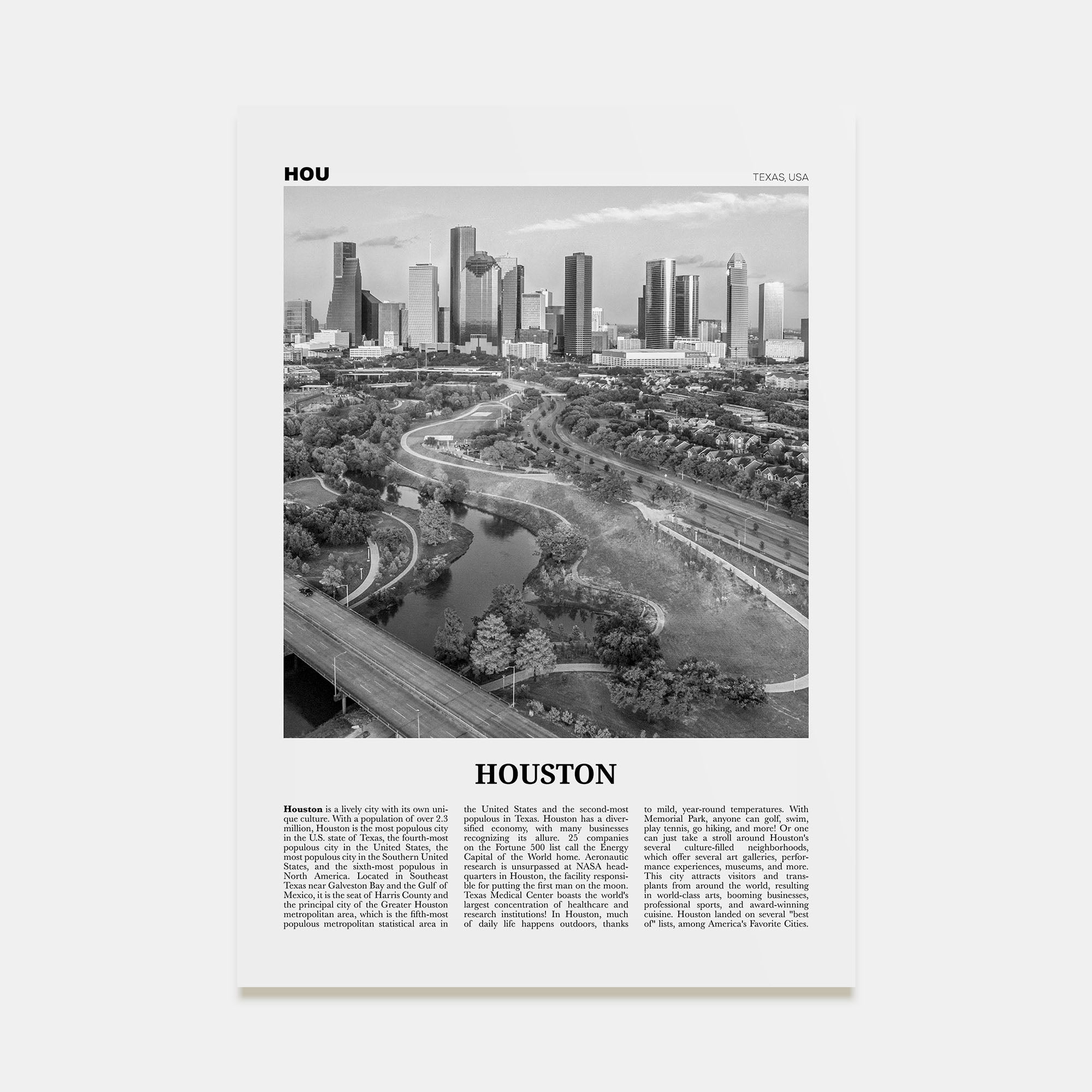 Houston Travel B&W No 4 Poster