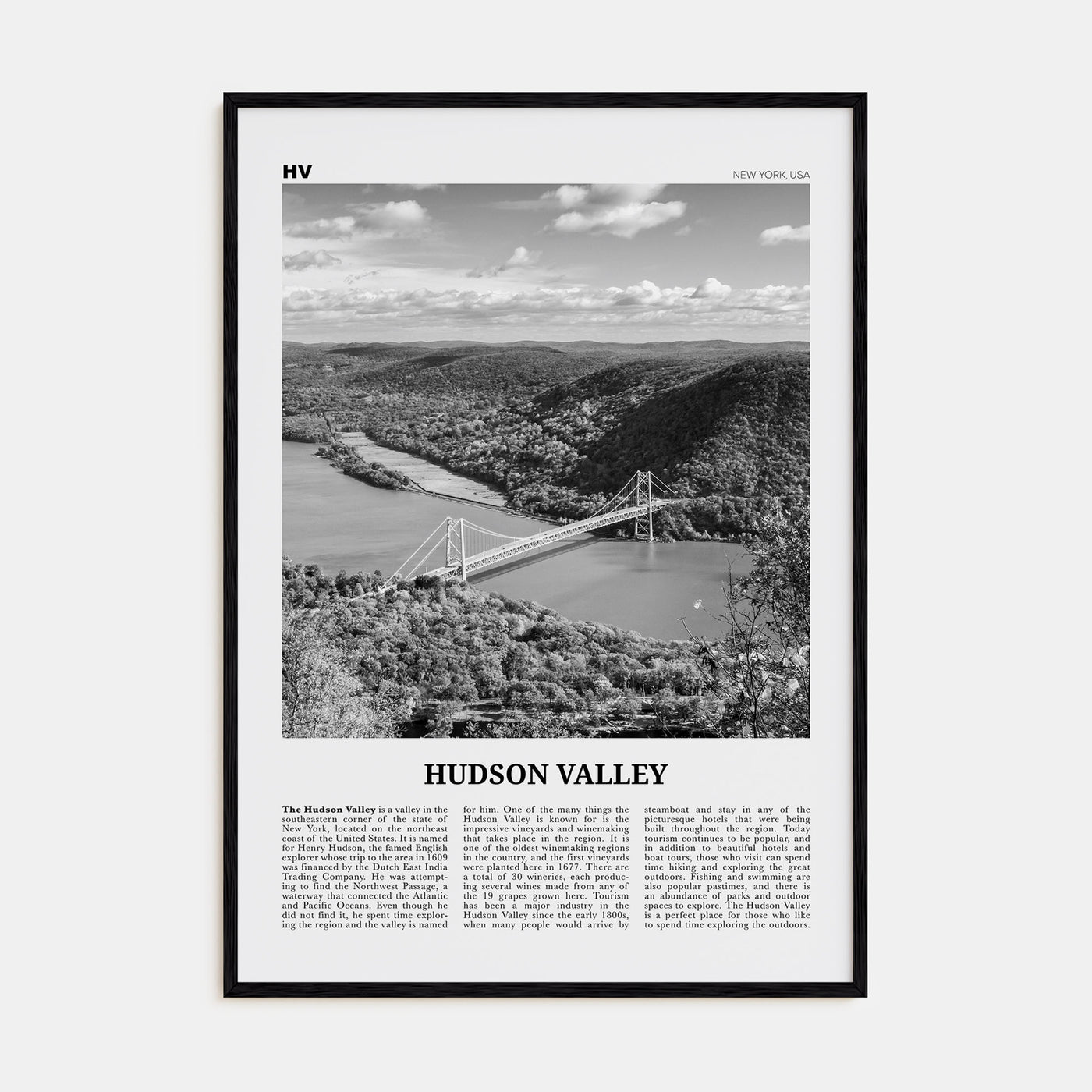 Hudson Valley Travel B&W Poster