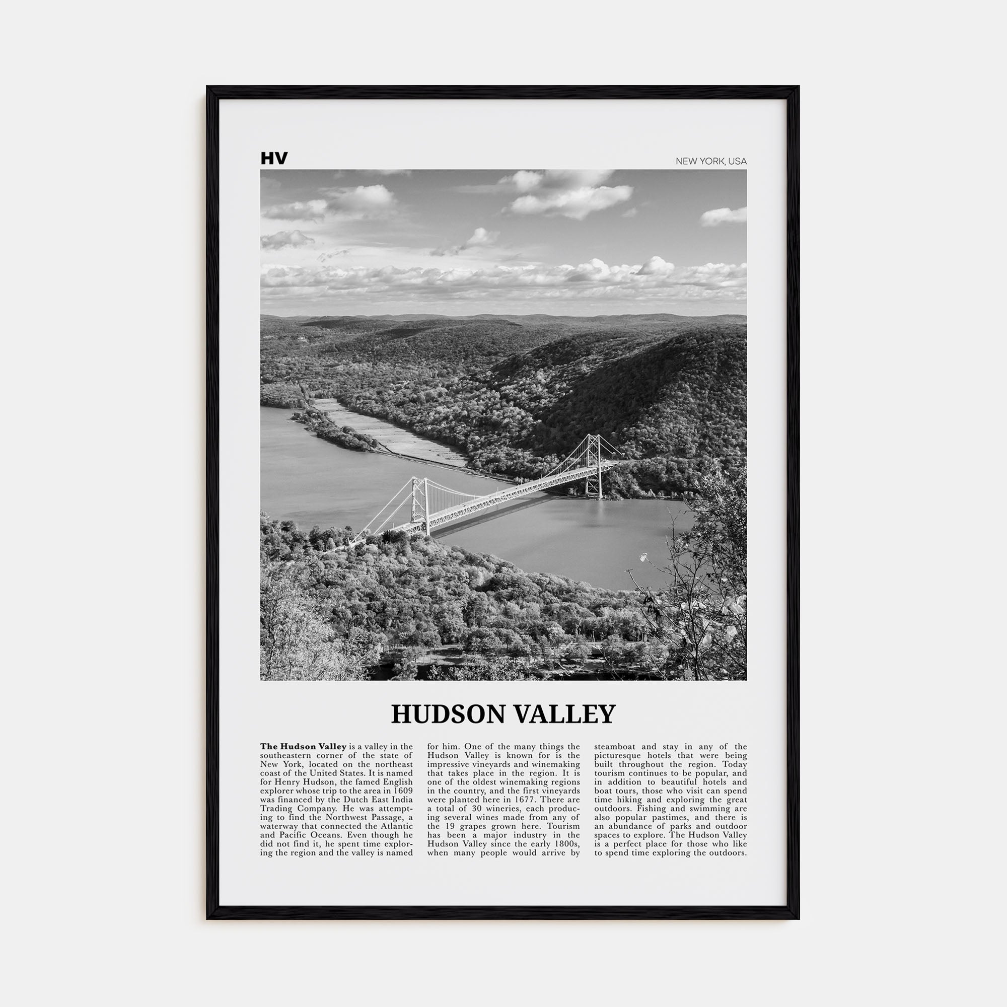 Hudson Valley Travel B&W Poster
