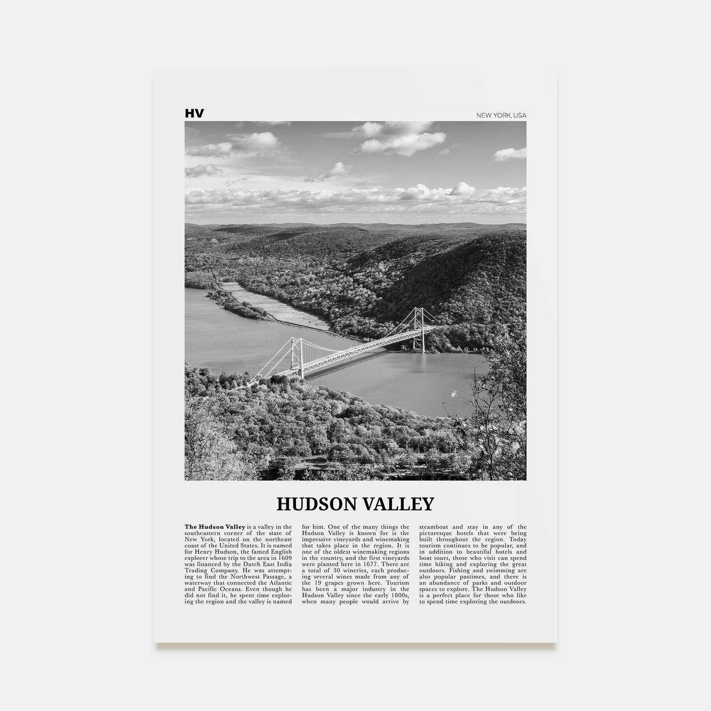 Hudson Valley Travel B&W Poster