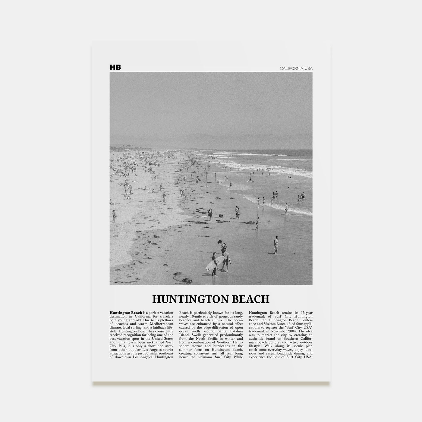 Huntington Beach Travel B&W No 2 Poster
