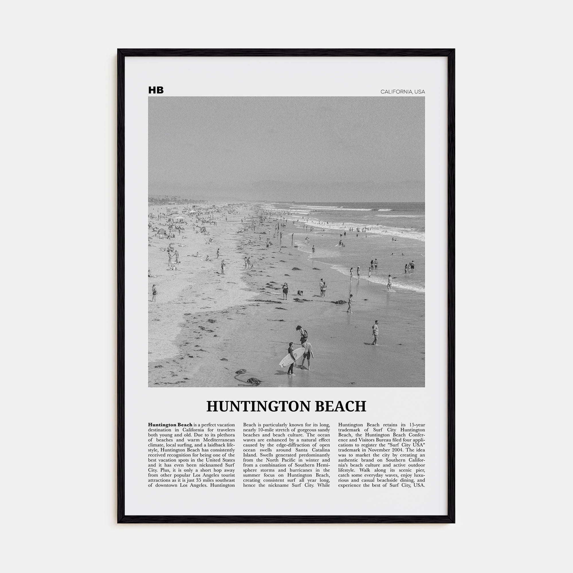 Huntington Beach Travel B&W No 2 Poster