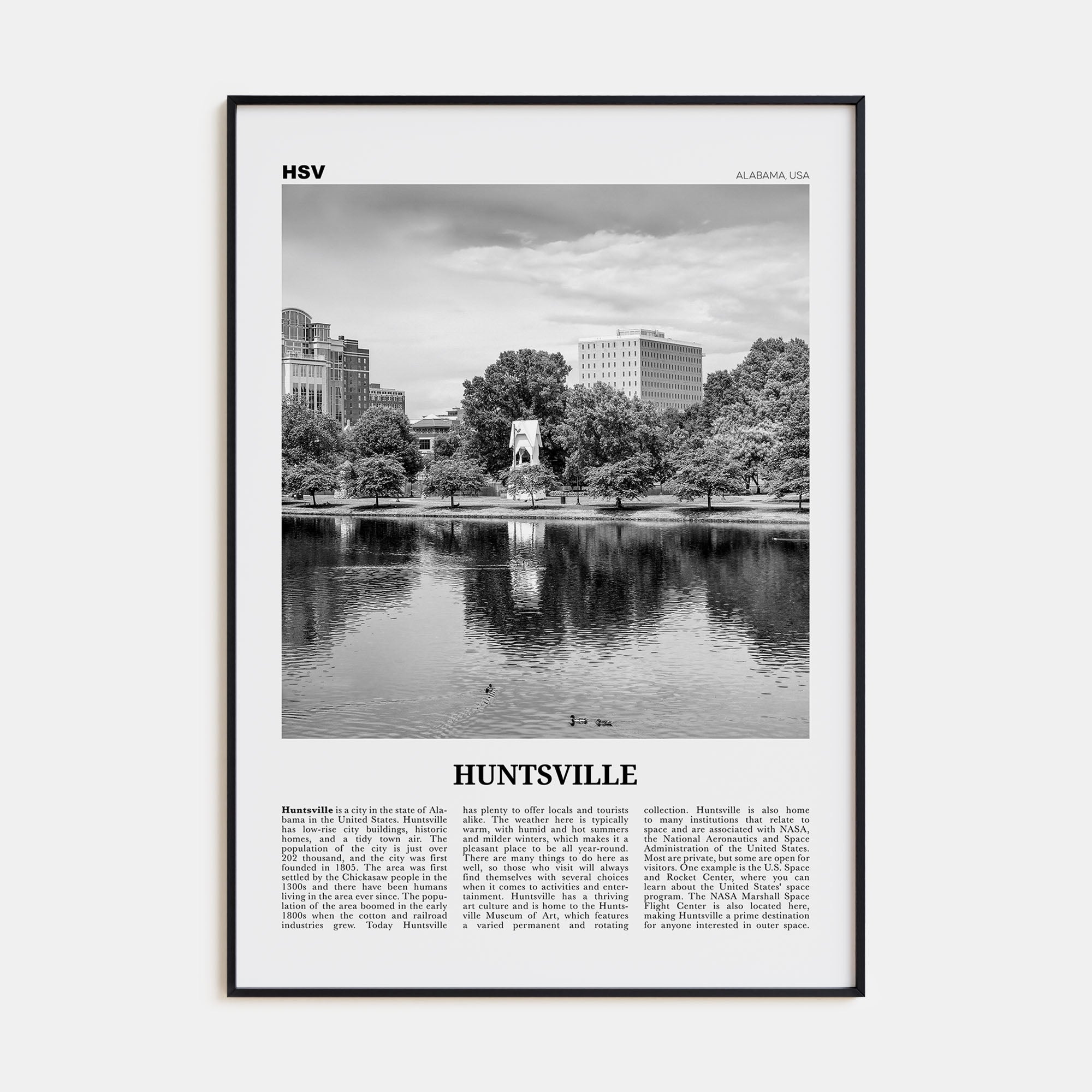 Huntsville Travel B&W Poster