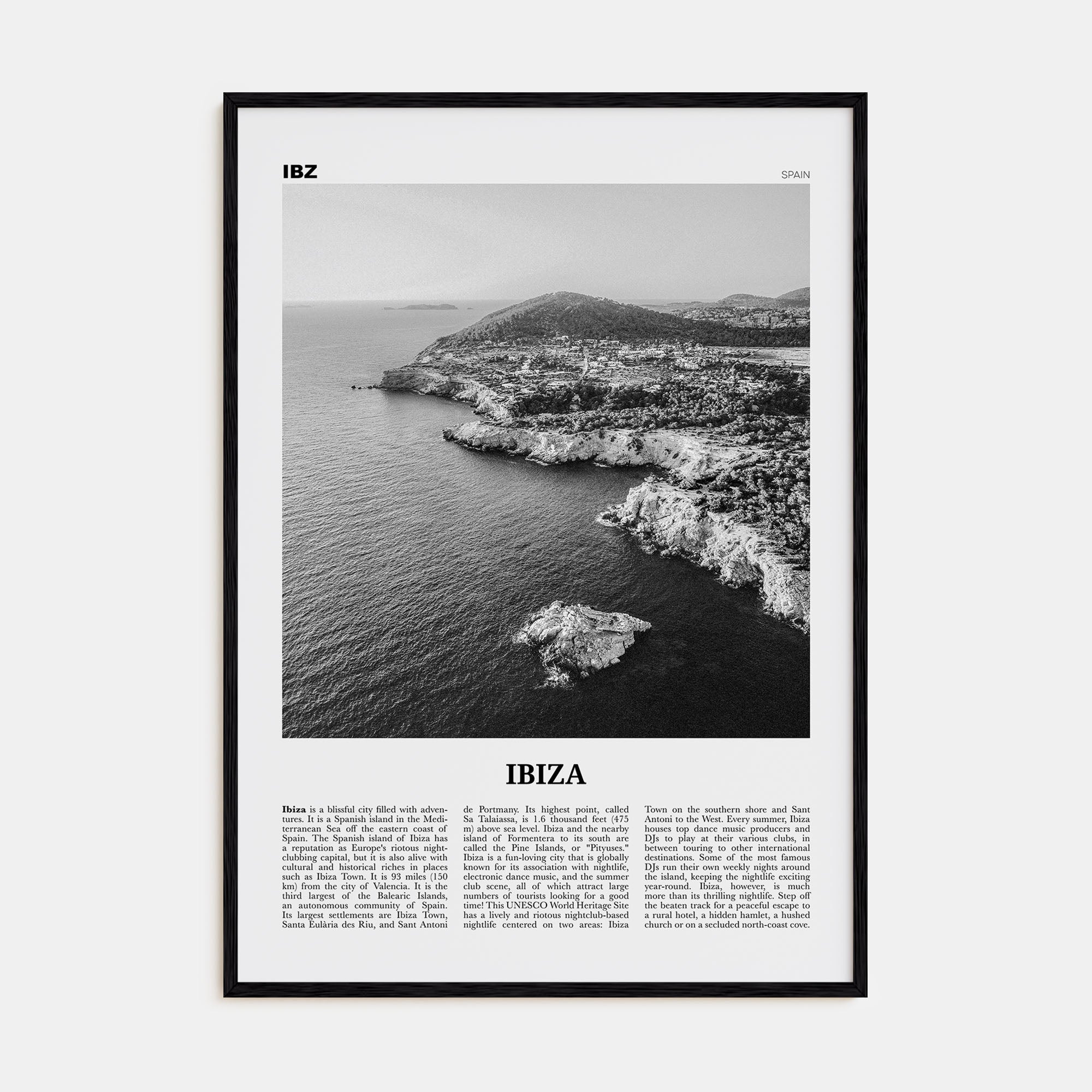 Ibiza Travel B&W Poster