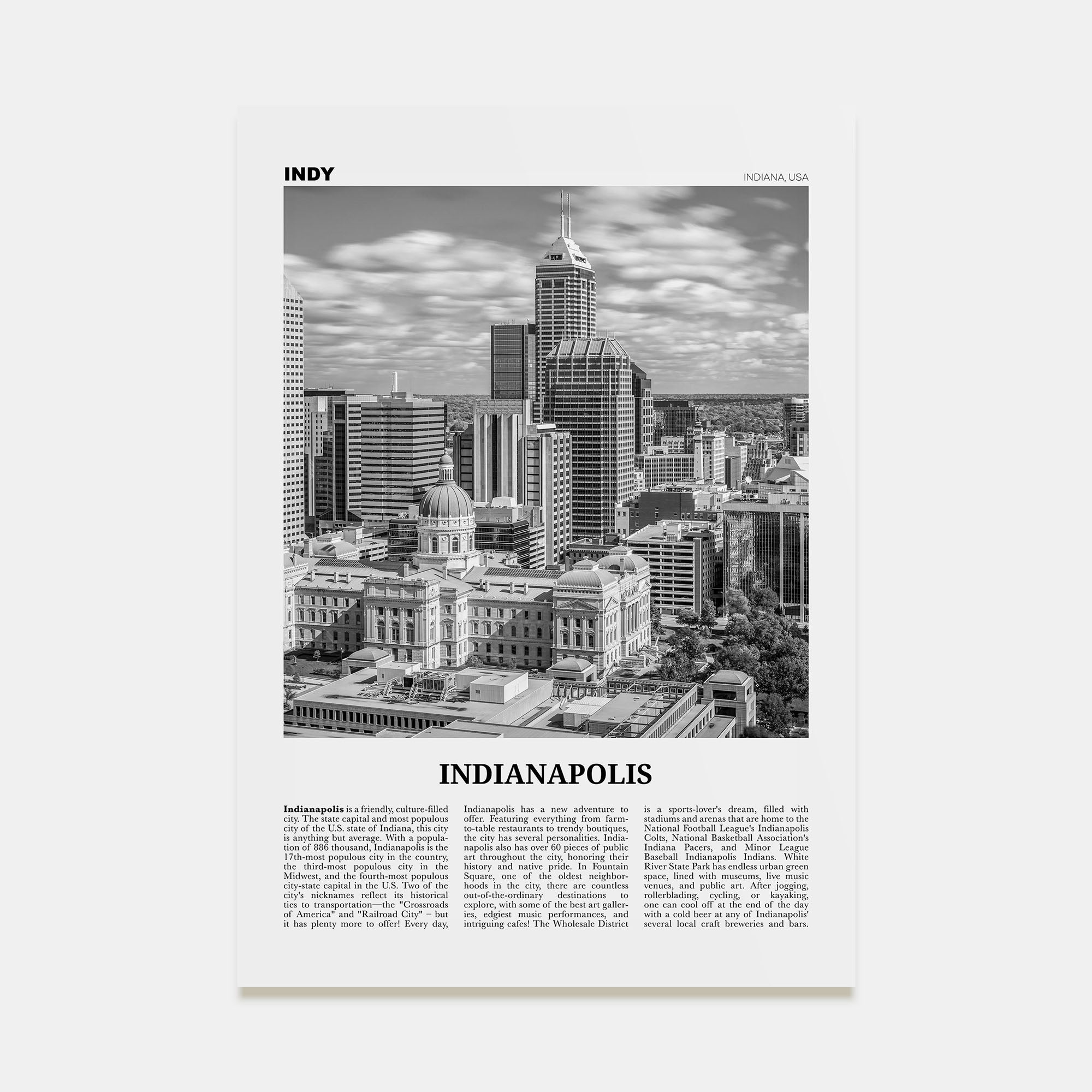 Indianapolis Travel B&W No 1 Poster