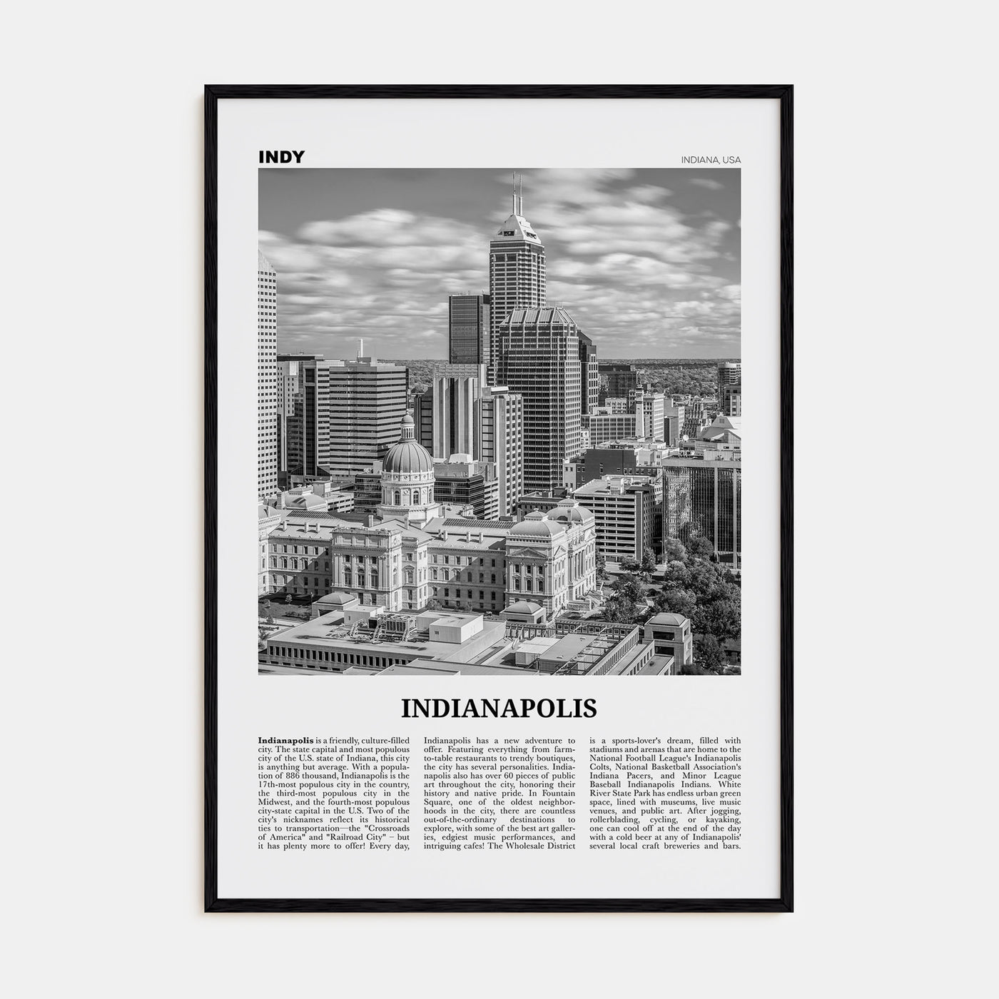 Indianapolis Travel B&W No 1 Poster