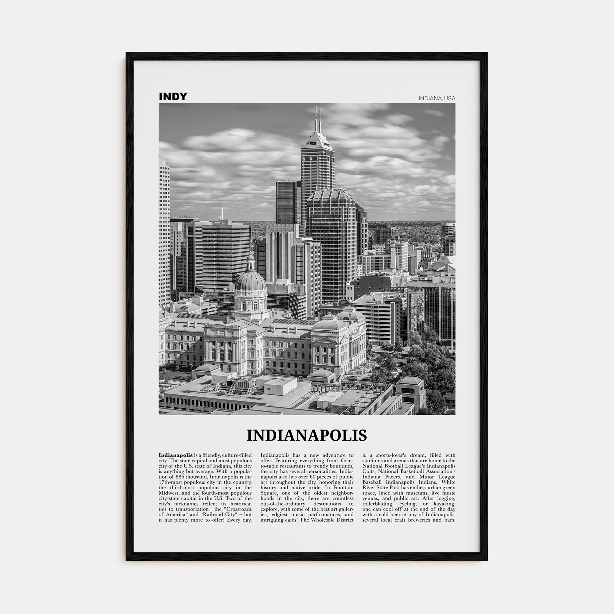 Indianapolis Travel B&W No 1 Poster