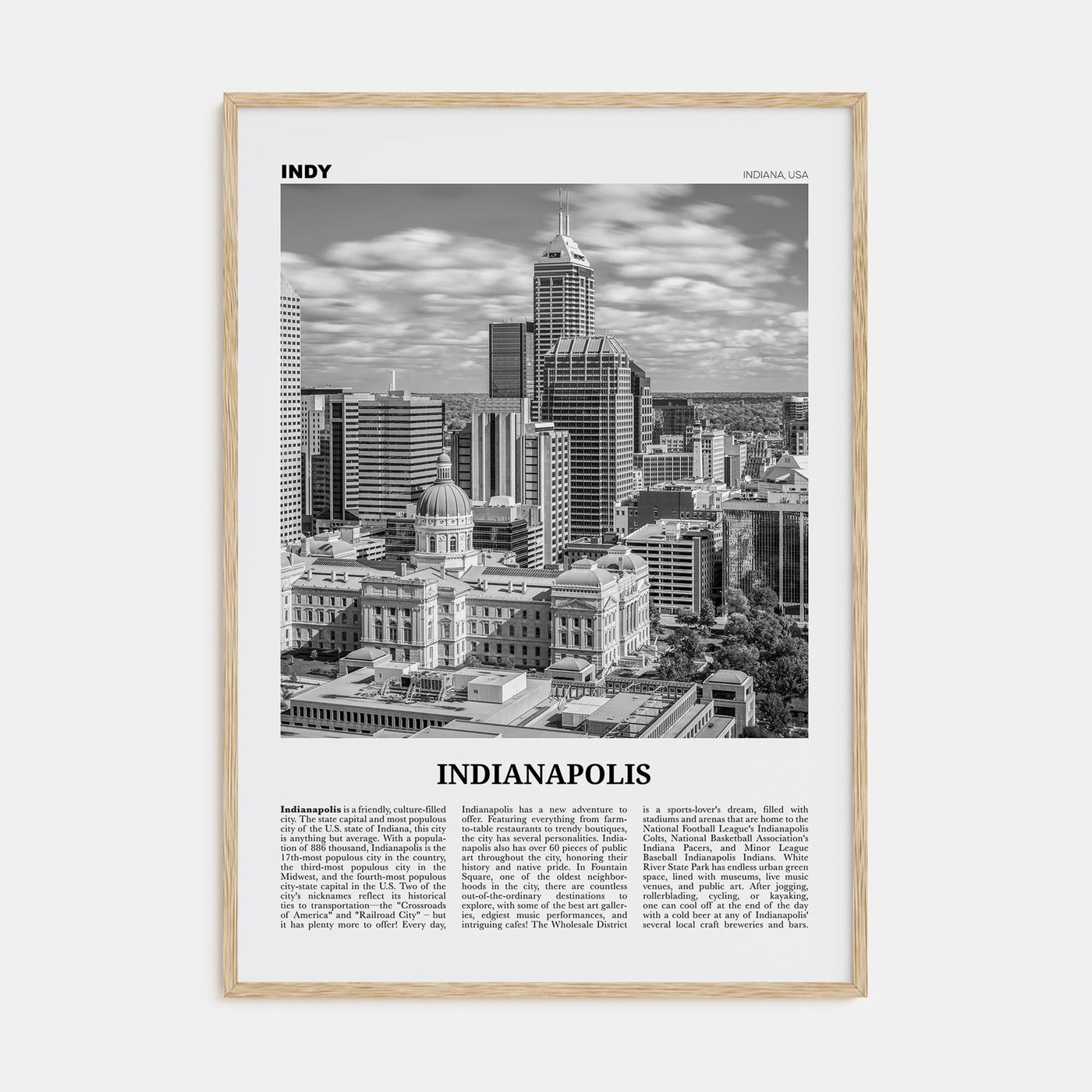 Indianapolis Travel B&W No 1 Poster