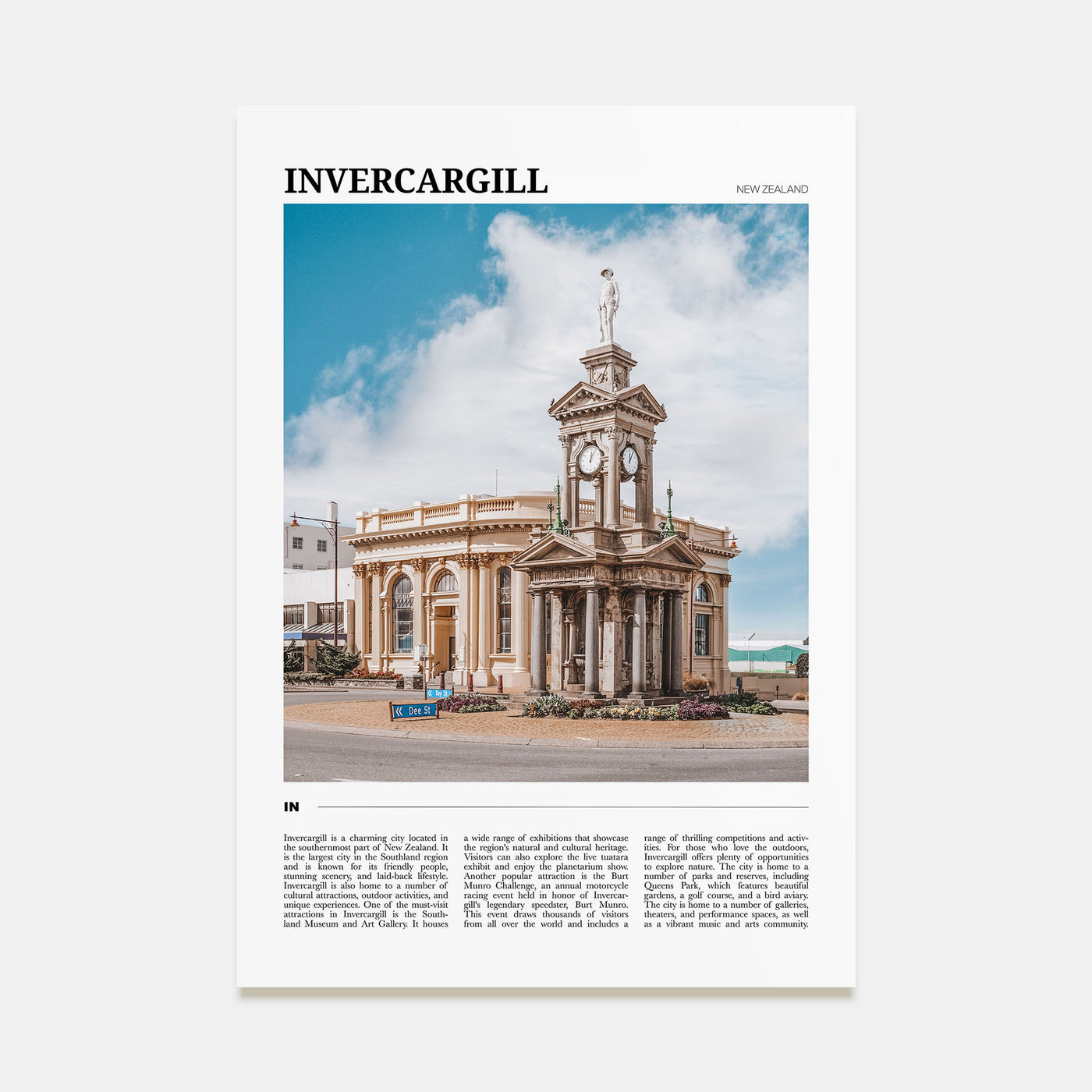 Invercargill Travel Color Poster