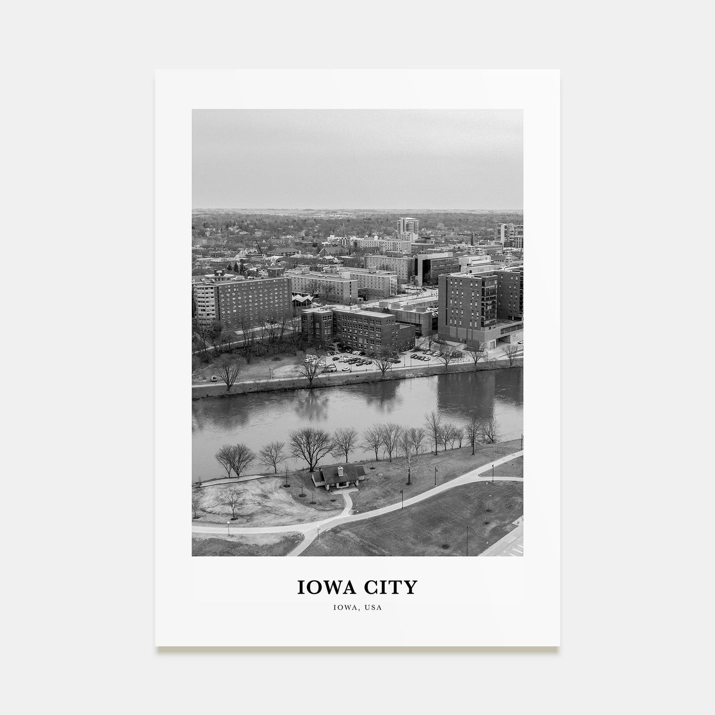 Iowa City Portrait B&W Poster