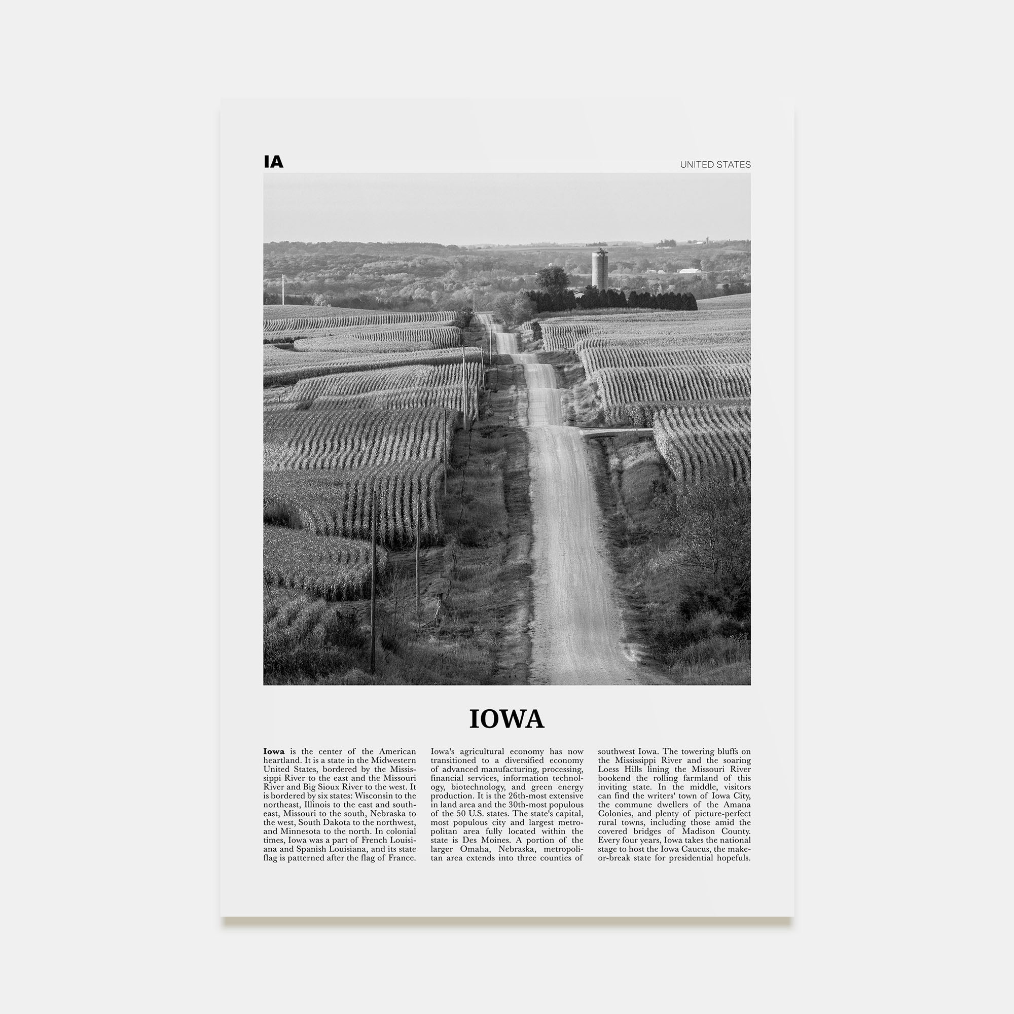 Iowa Travel B&W No 1 Poster