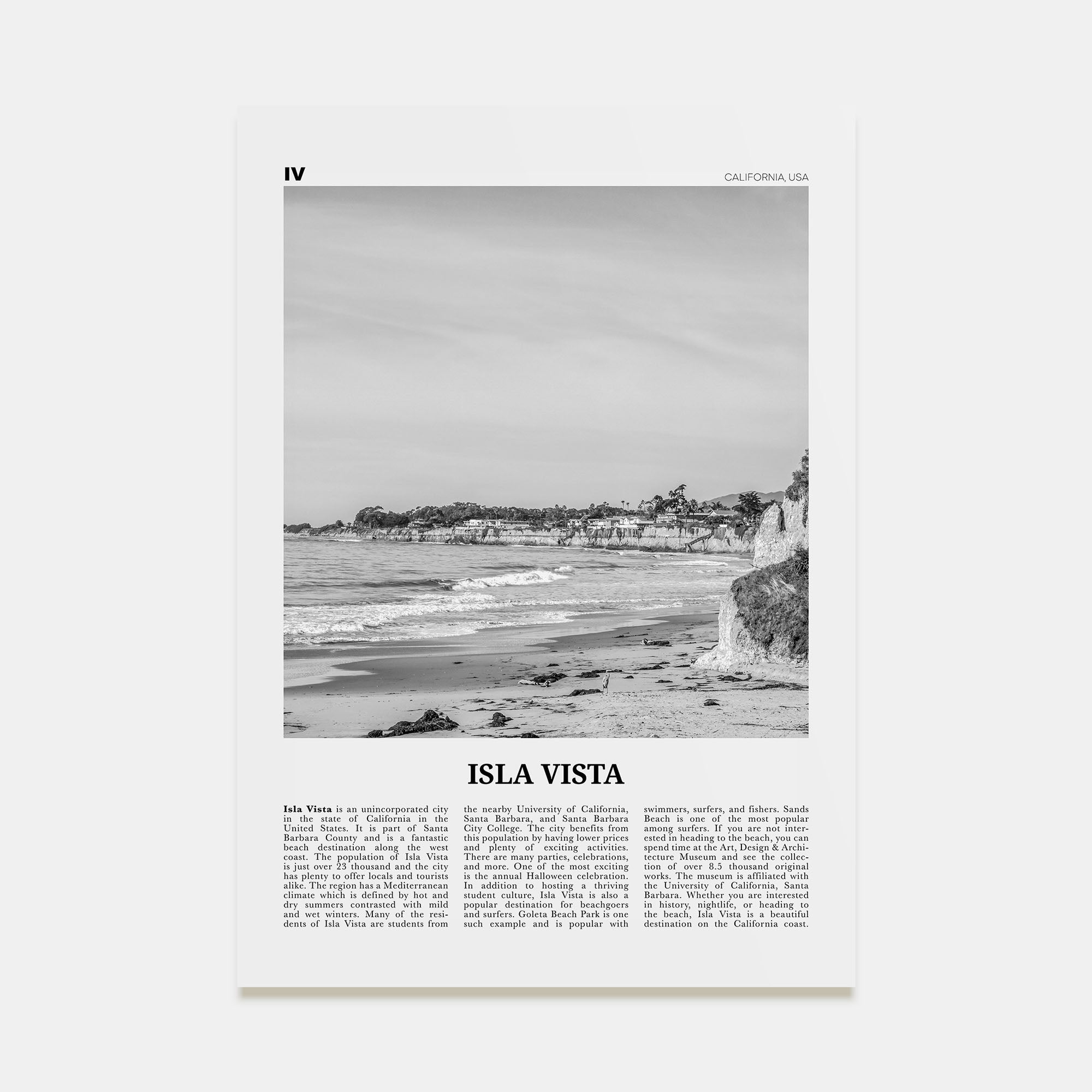 Isla Vista Travel B&W Poster