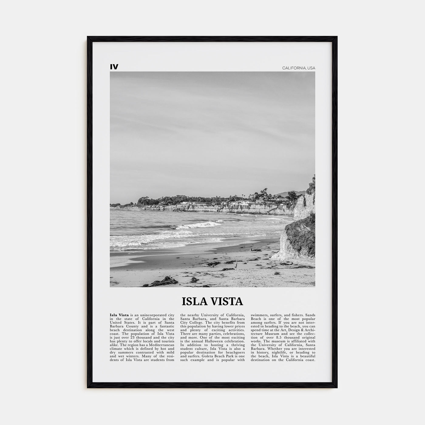 Isla Vista Travel B&W Poster