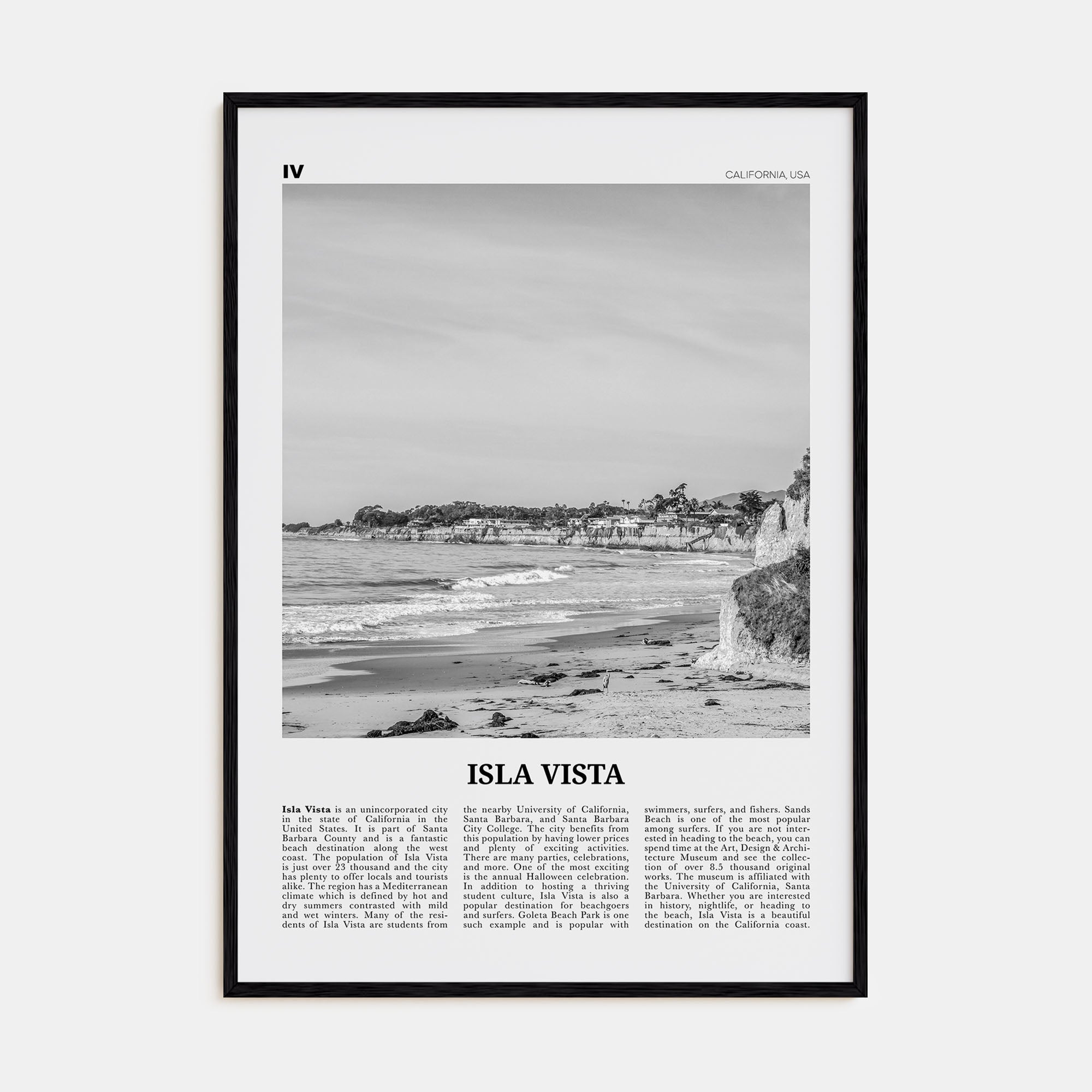 Isla Vista Travel B&W Poster