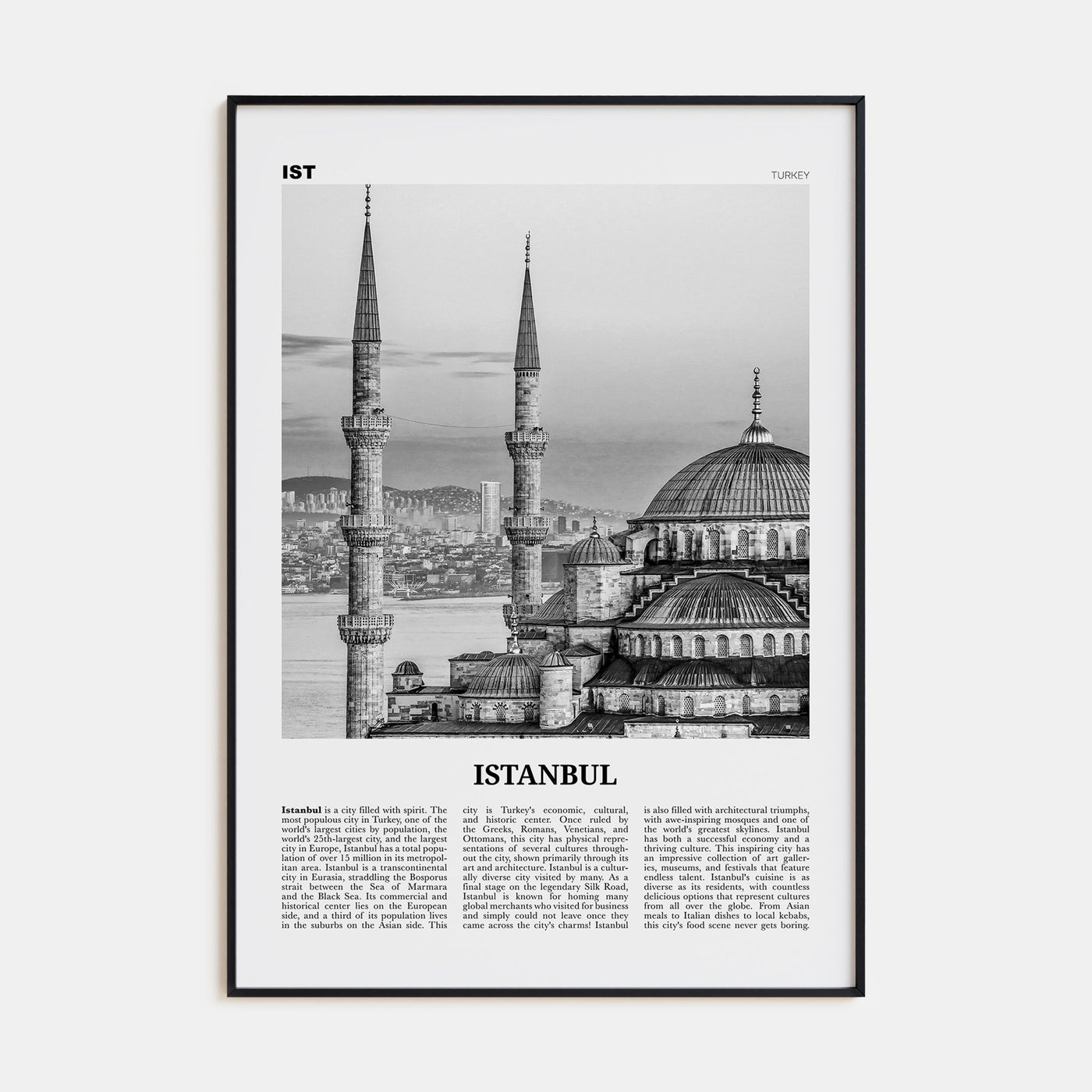 Istanbul Travel B&W No 1 Poster
