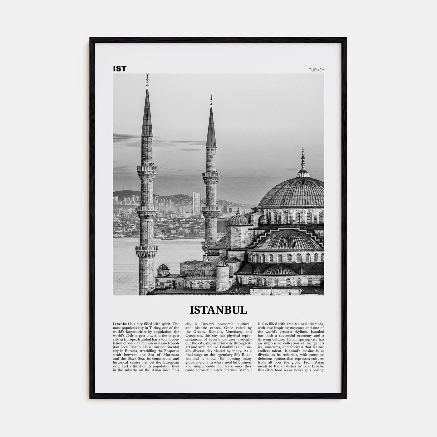 Istanbul Travel B&W No 1 Poster