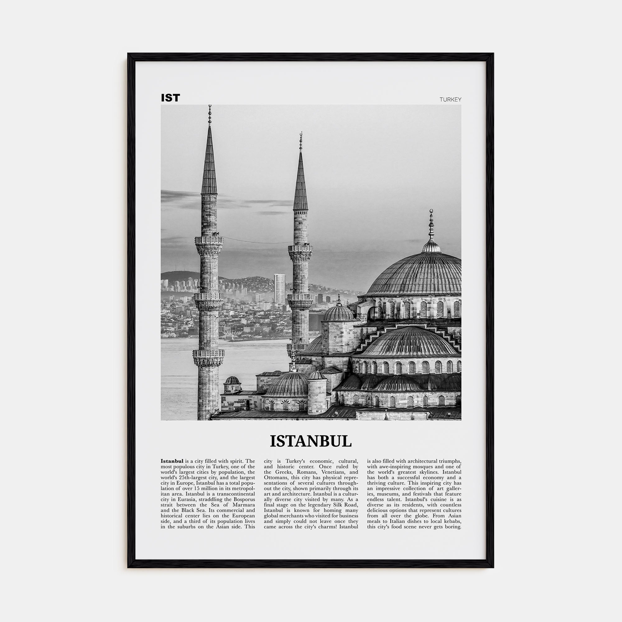 Istanbul Travel B&W No 1 Poster