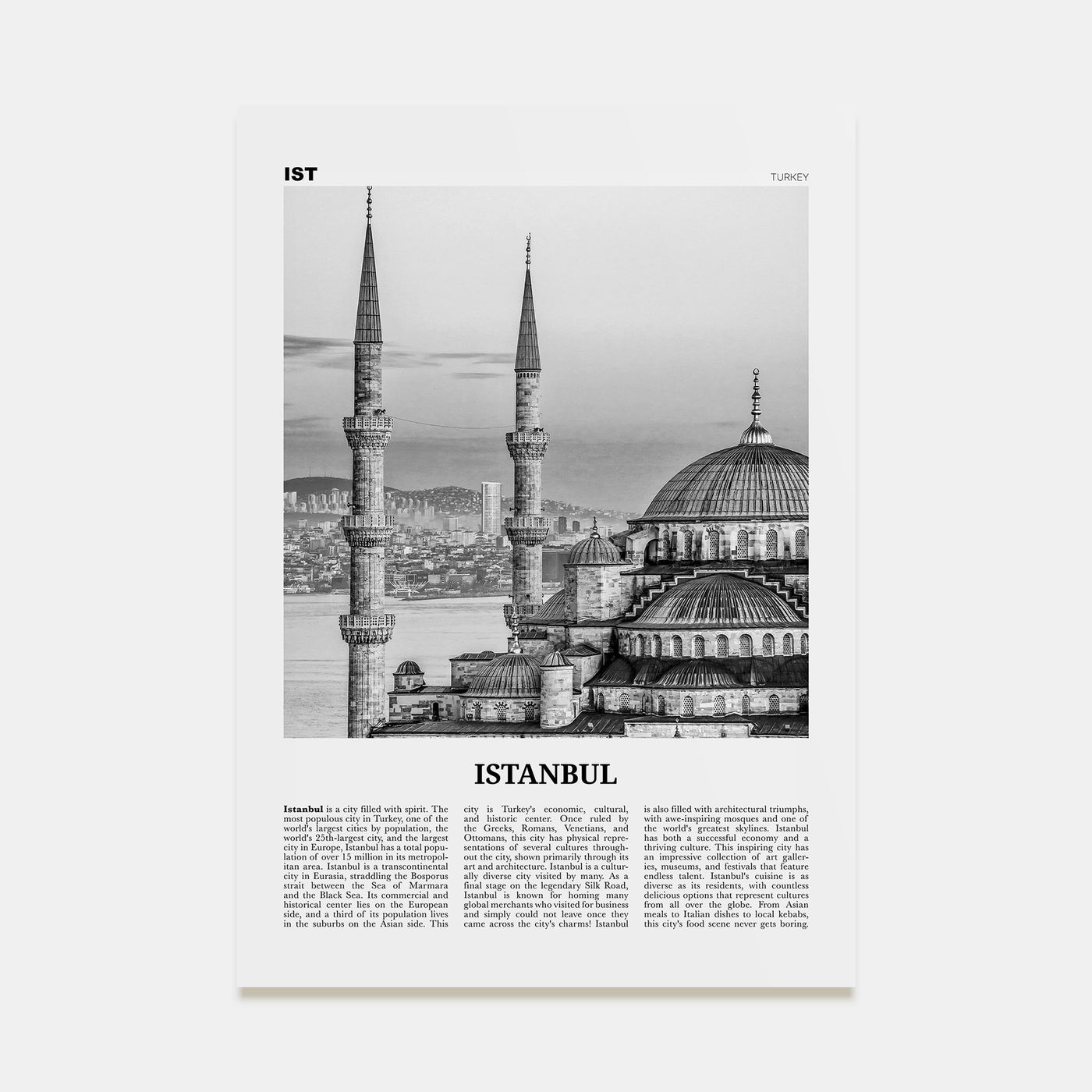 Istanbul Travel B&W No 1 Poster