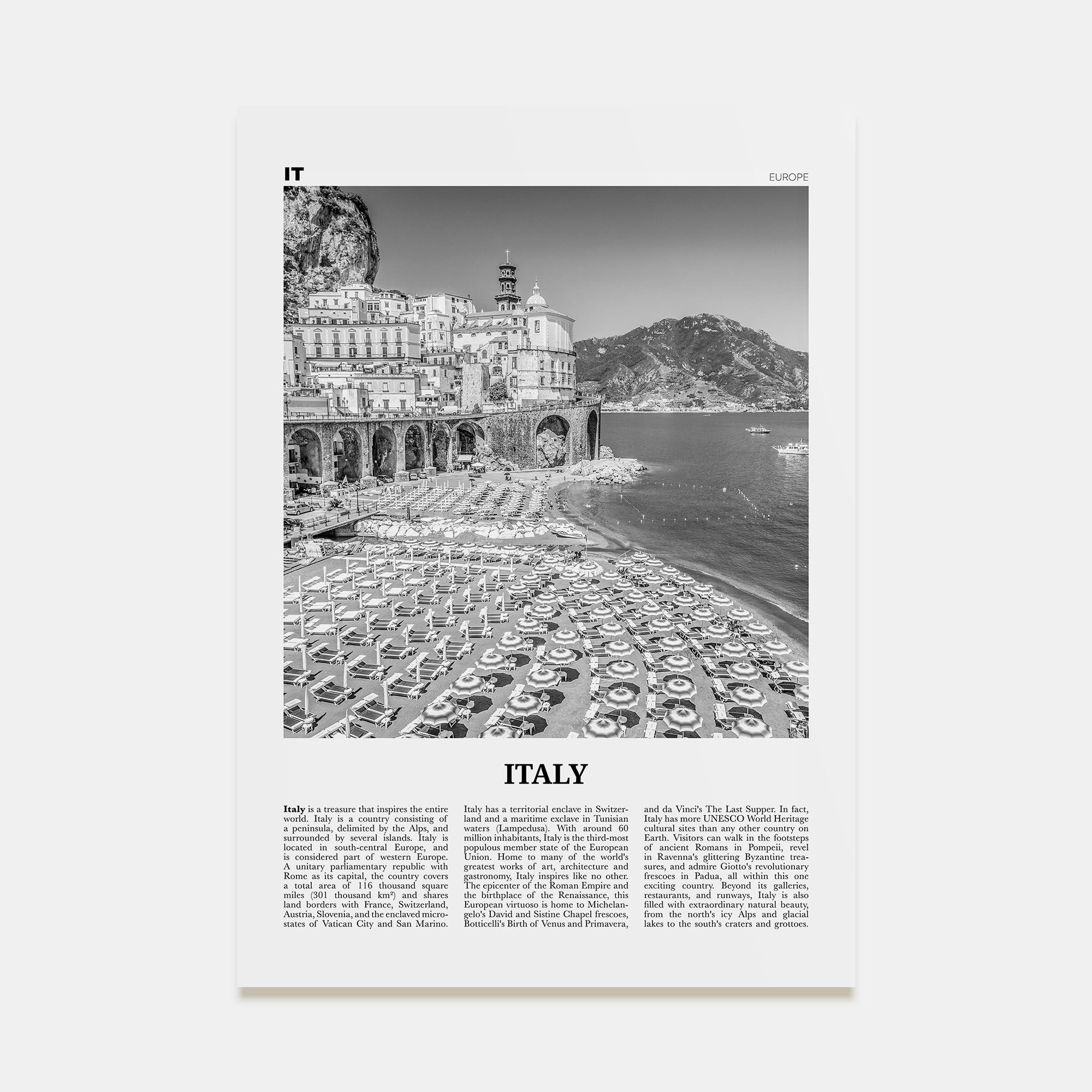Italy Travel B&W No 2 Poster