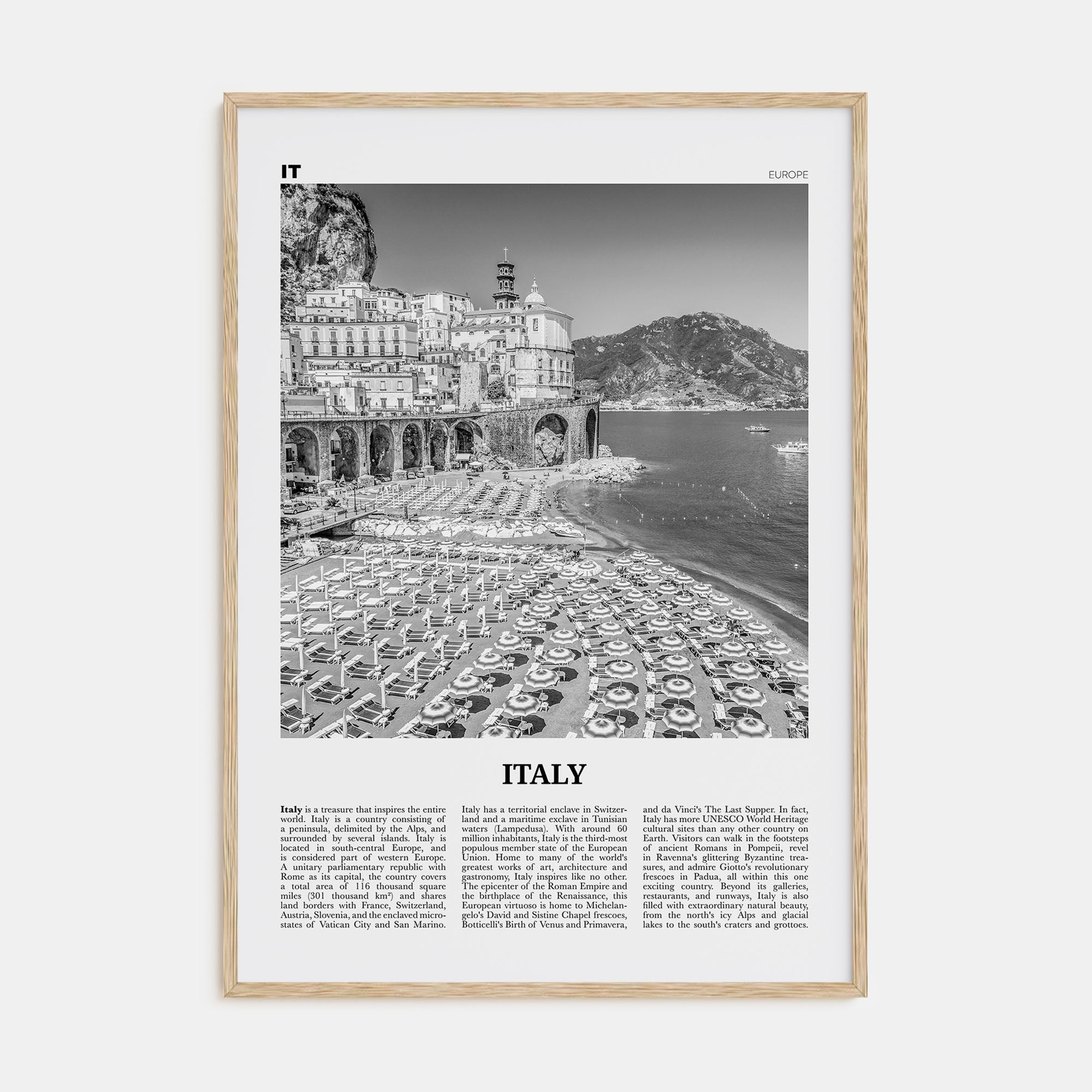 Italy Travel B&W No 2 Poster