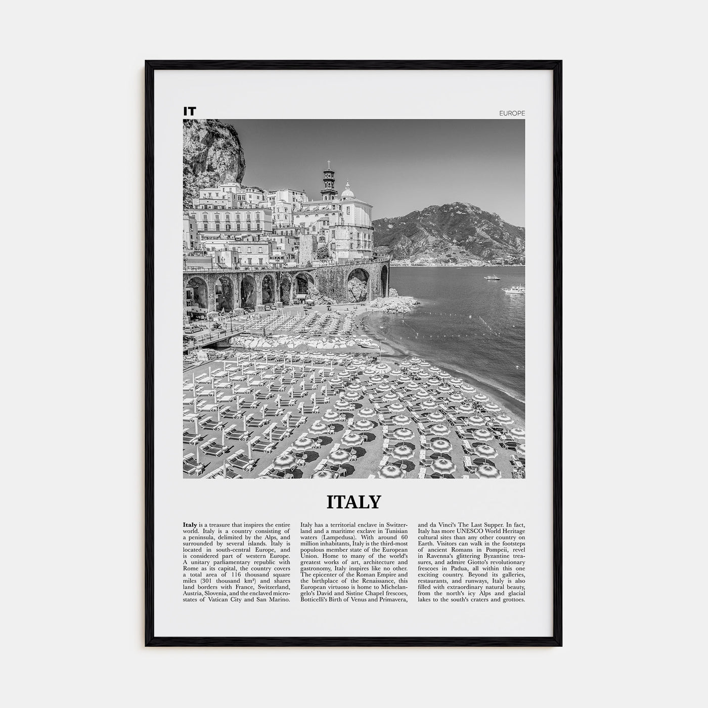 Italy Travel B&W No 2 Poster