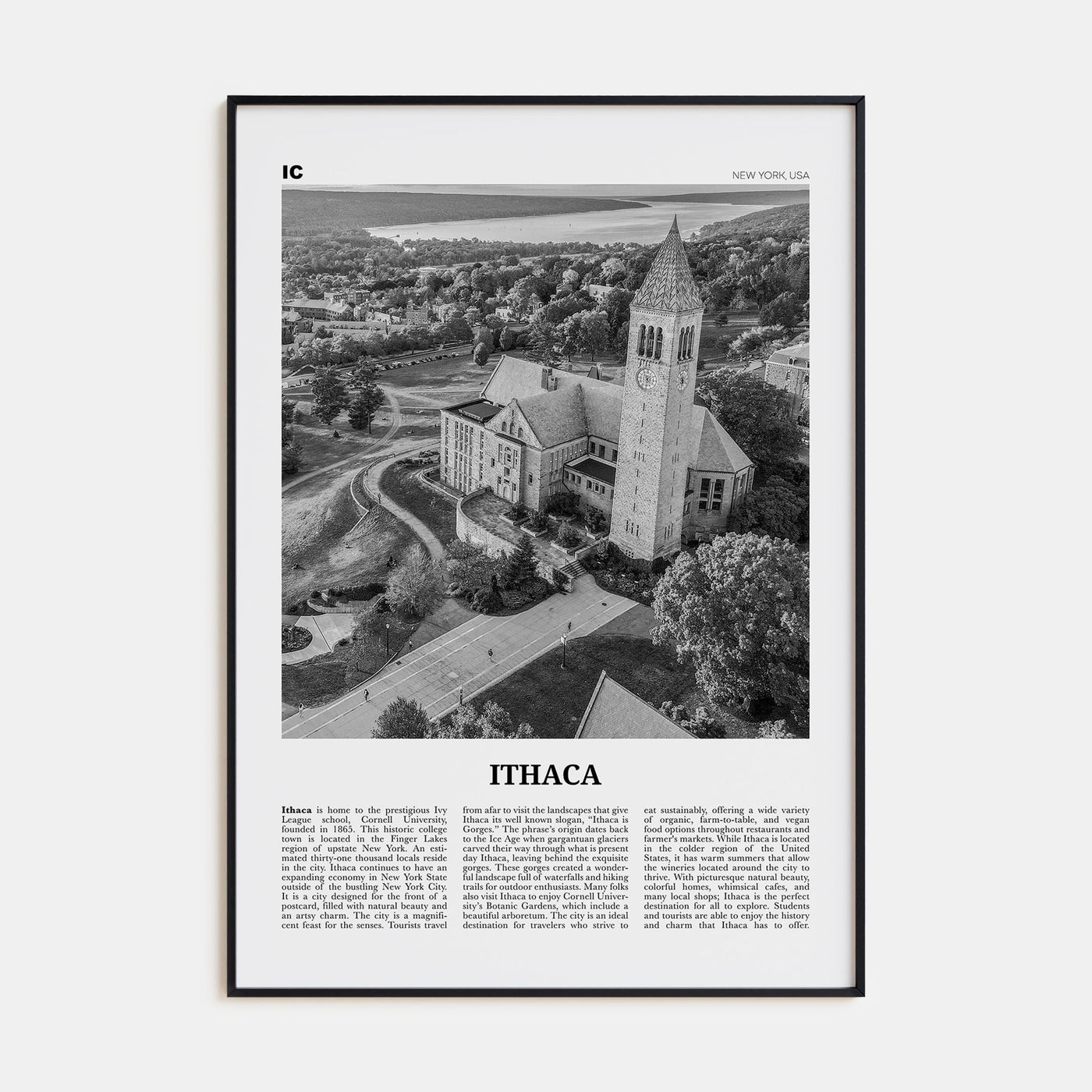 Ithaca Travel B&W Poster