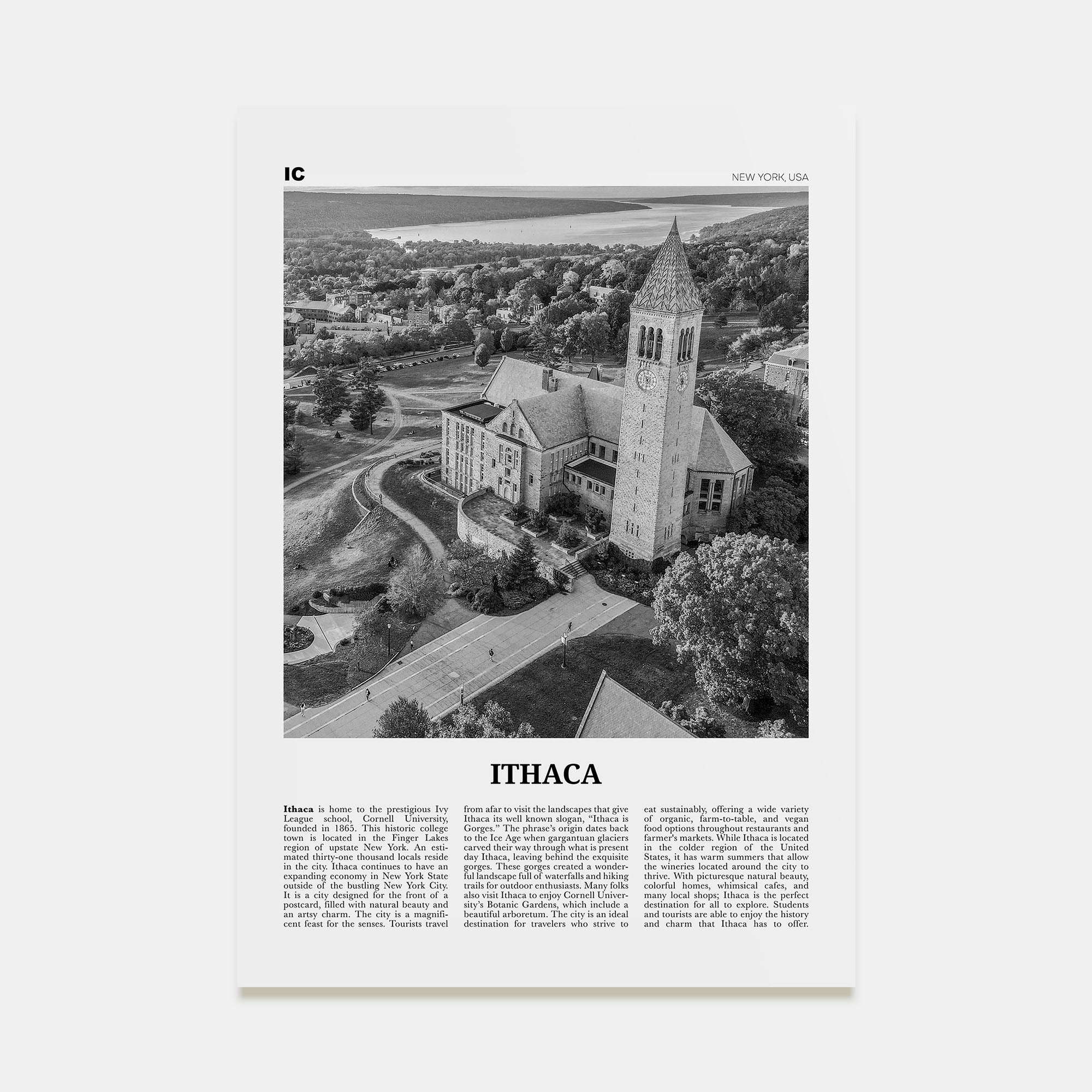 Ithaca Travel B&W Poster