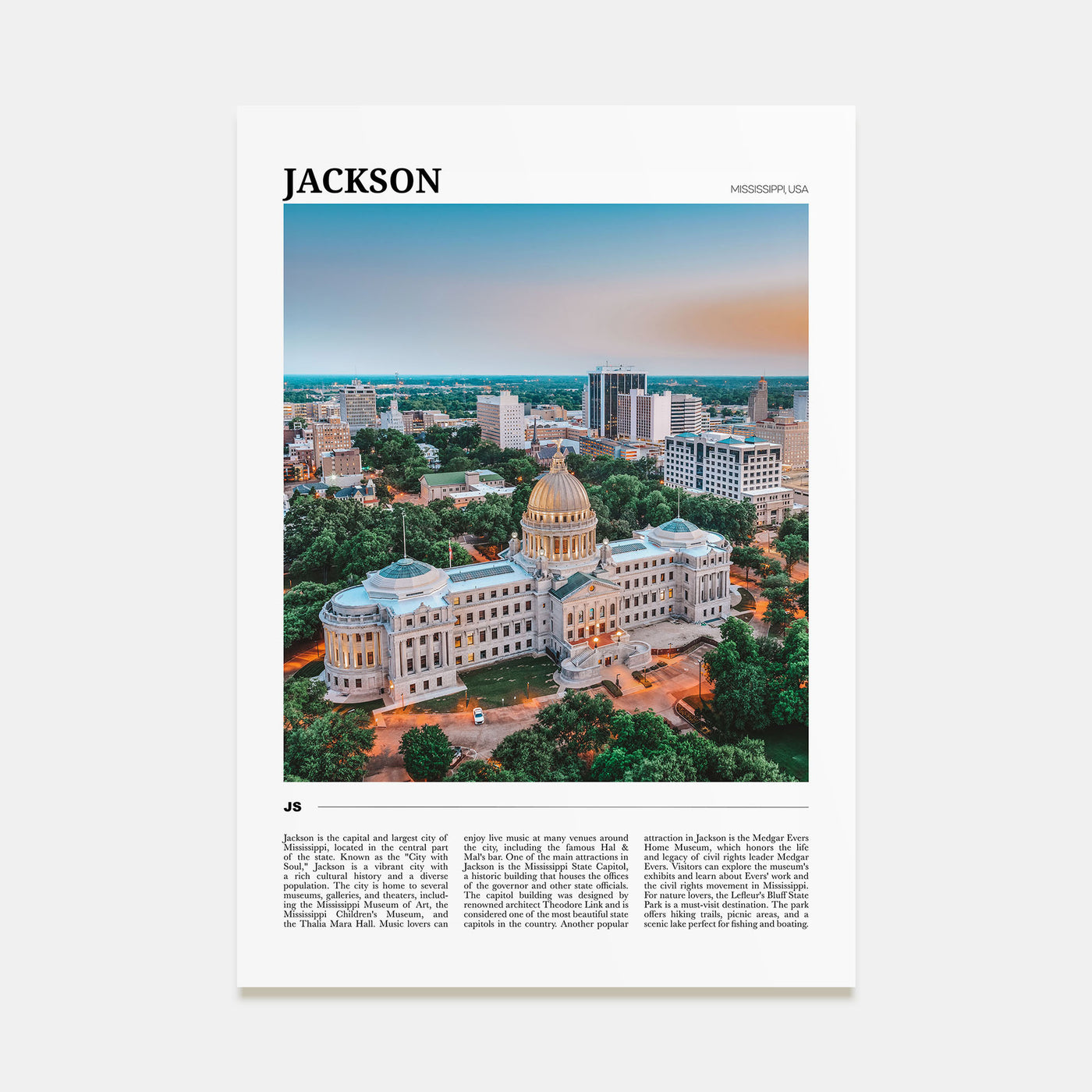 Jackson, Mississippi Travel Color Poster