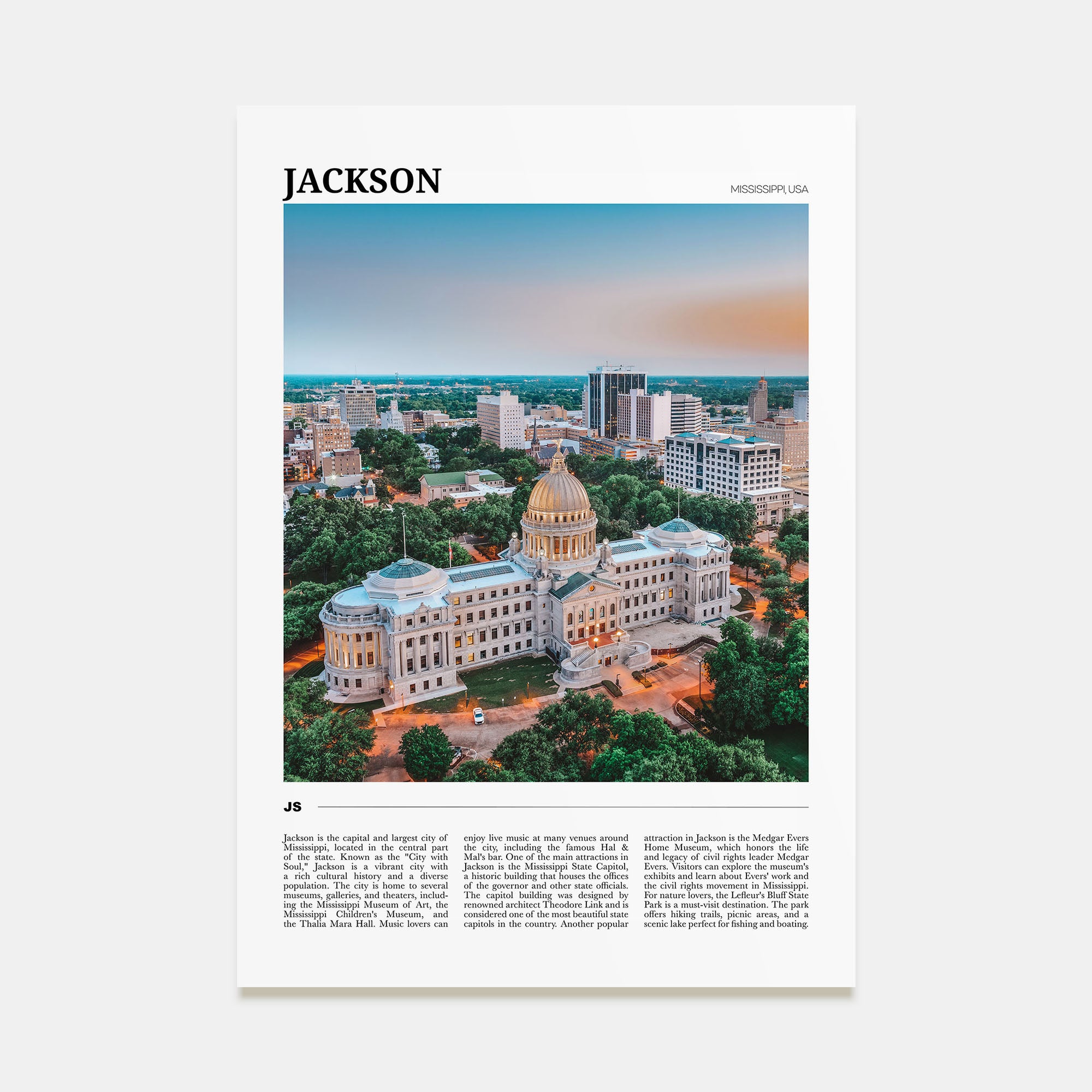 Jackson, Mississippi Travel Color Poster