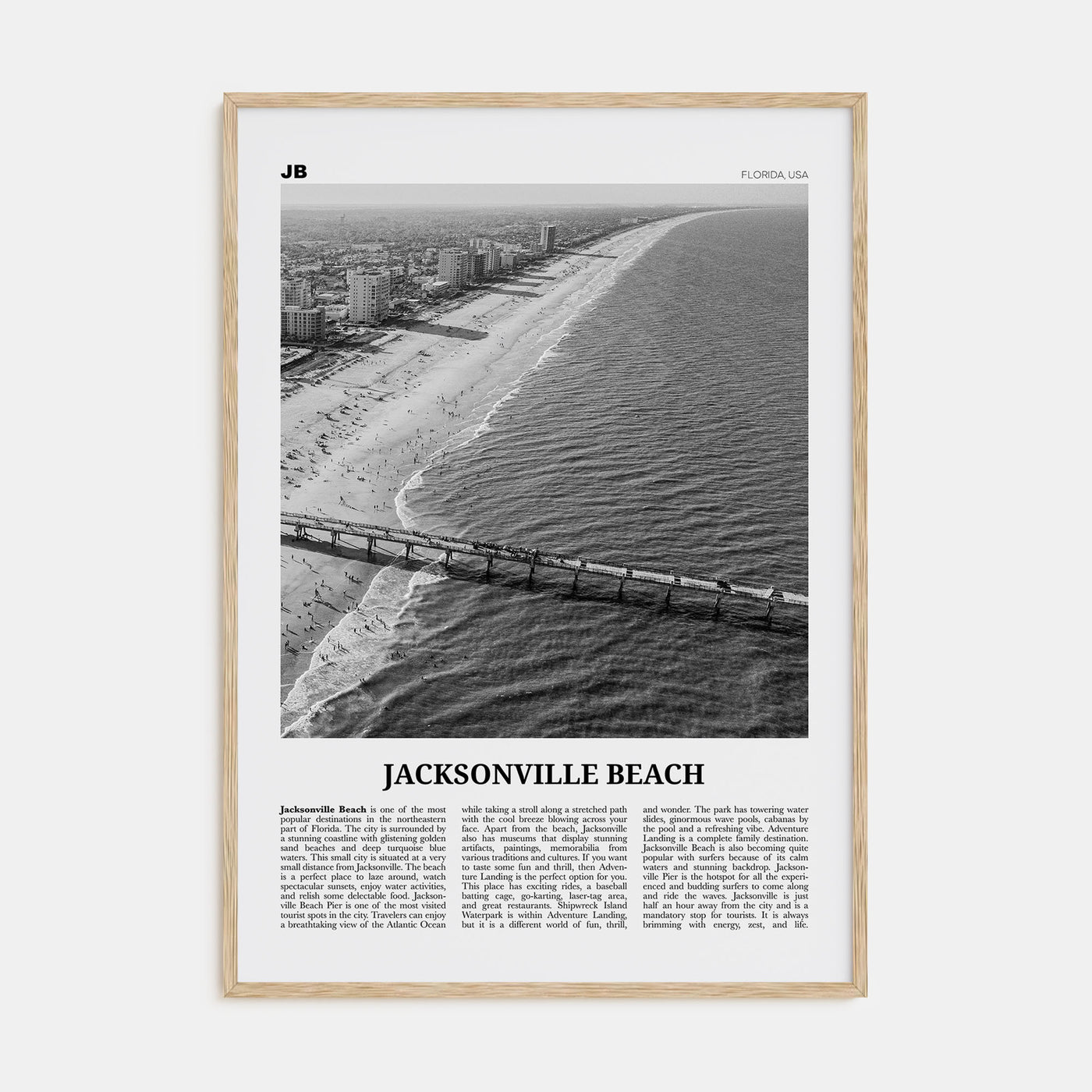 Jacksonville Beach Travel B&W Poster