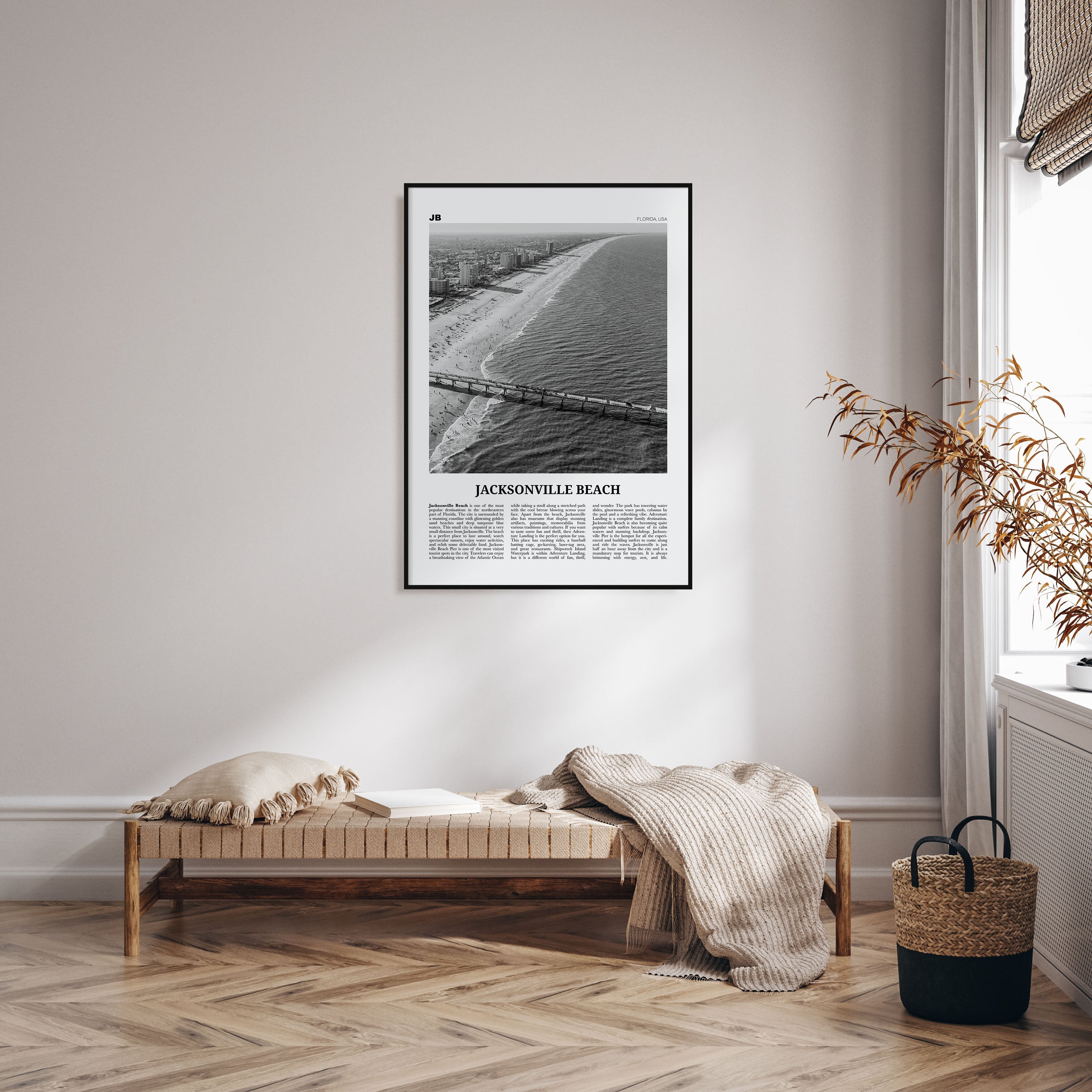 Jacksonville Beach Travel B&W Poster