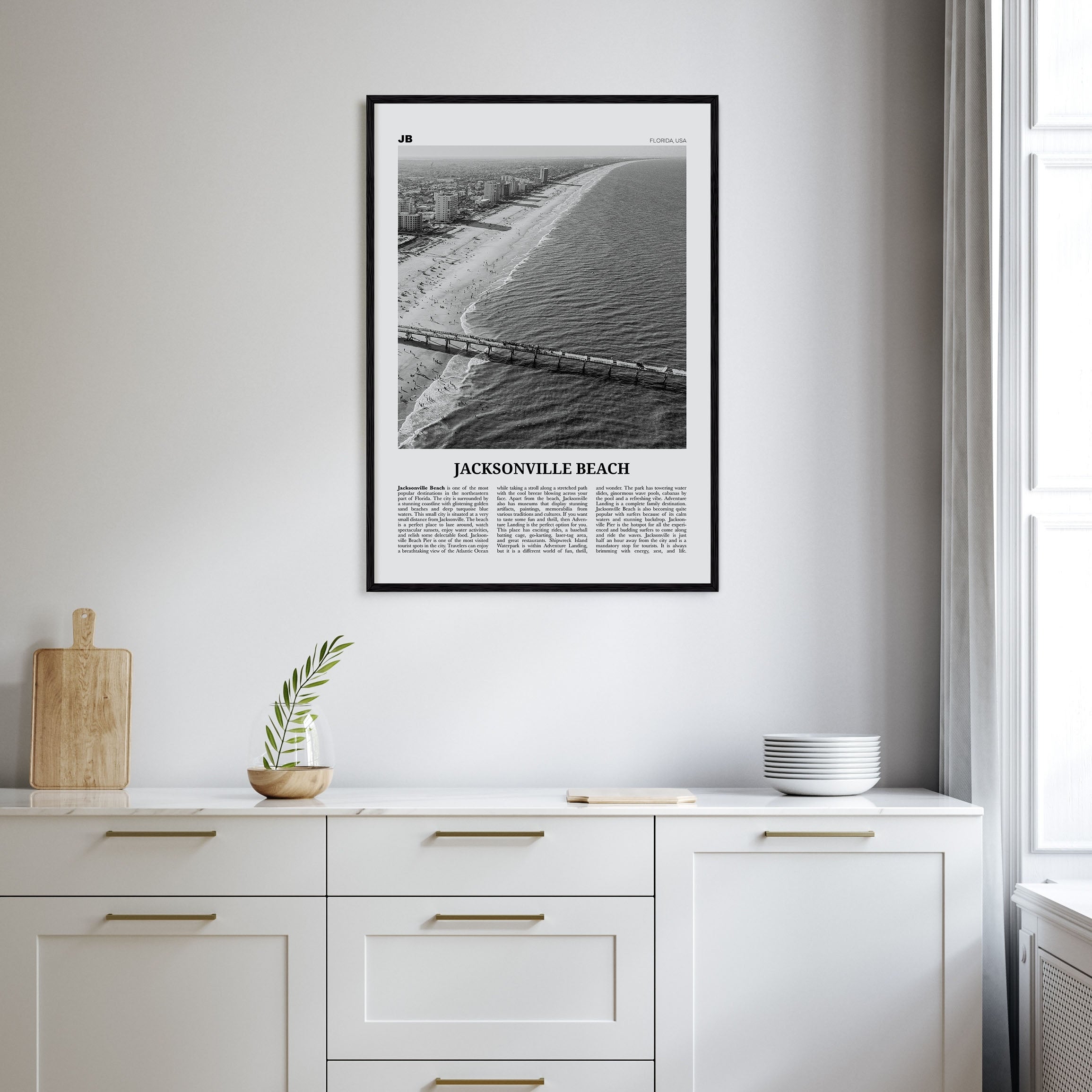 Jacksonville Beach Travel B&W Poster