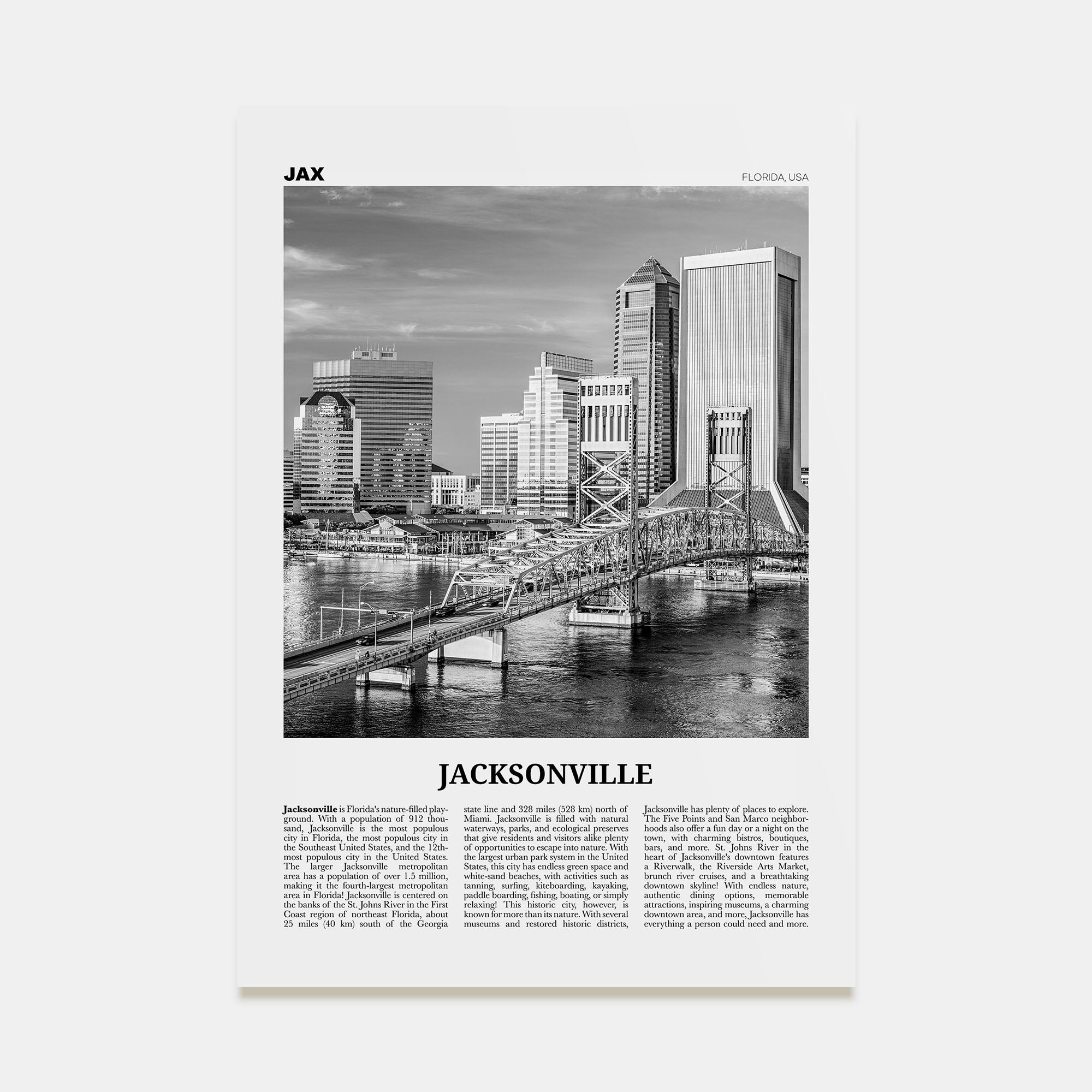 Jacksonville Travel B&W No 3 Poster