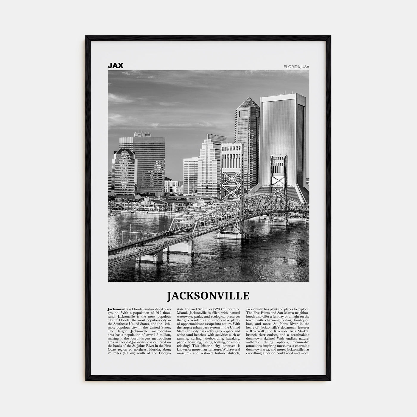 Jacksonville Travel B&W No 3 Poster