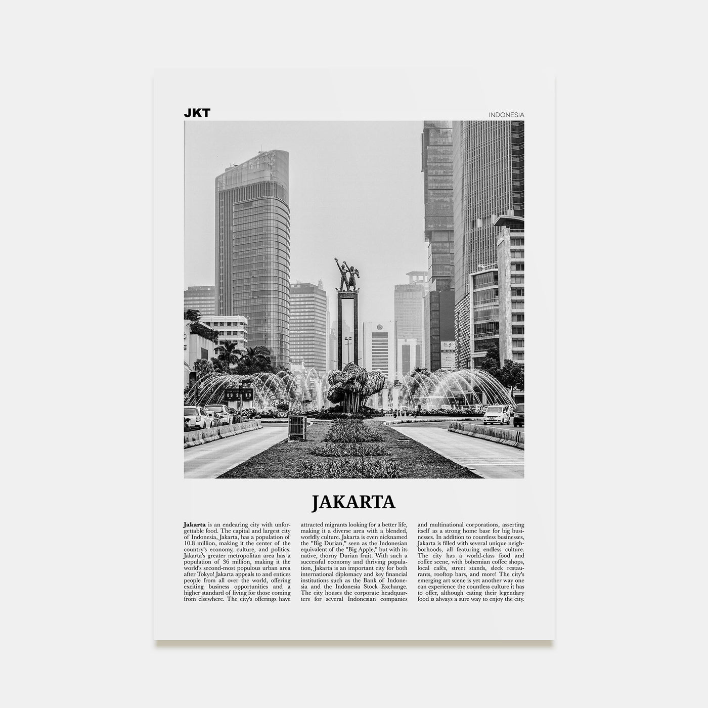 Jakarta Travel B&W No 1 Poster