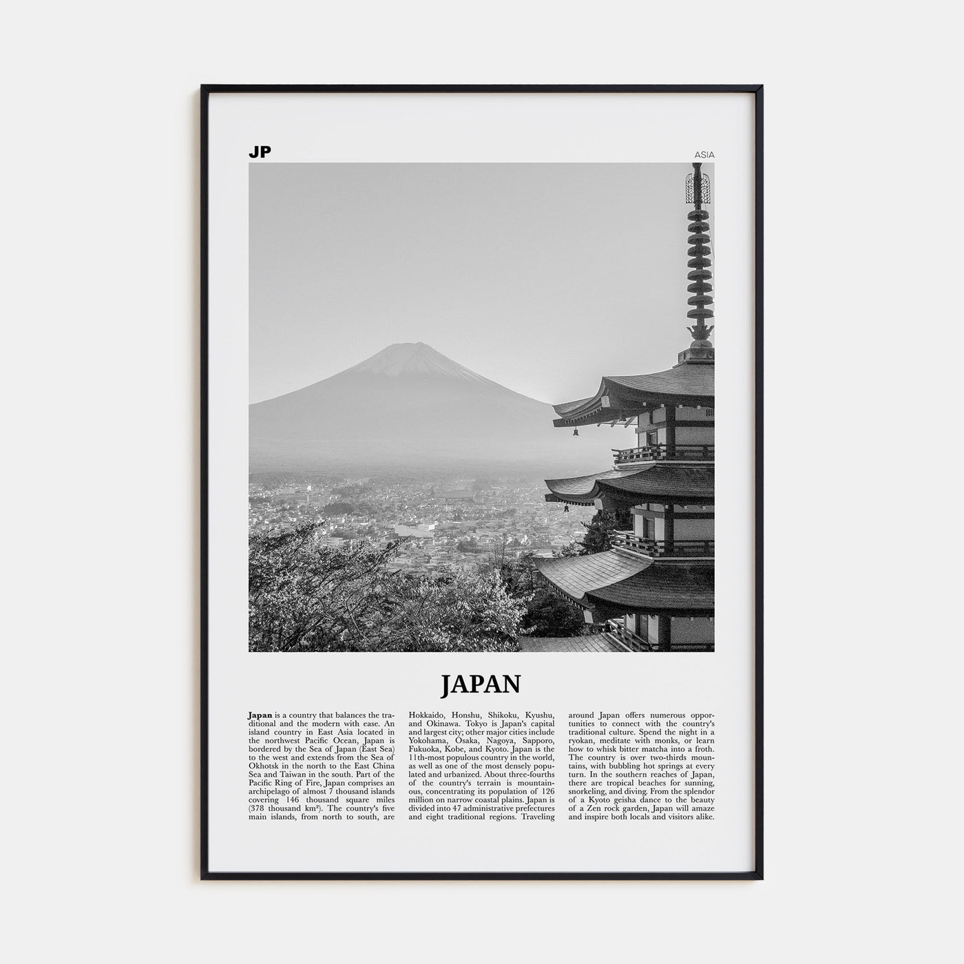 Japan Travel B&W No 1 Poster