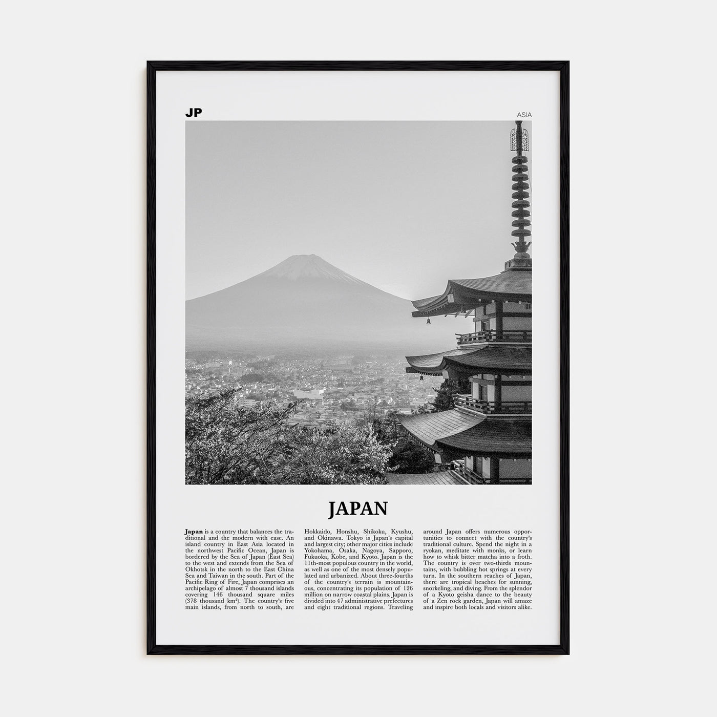Japan Travel B&W No 1 Poster