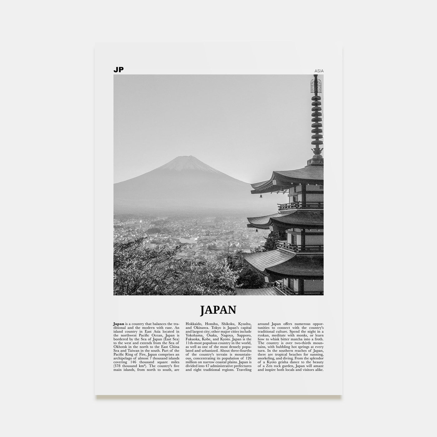 Japan Travel B&W No 1 Poster