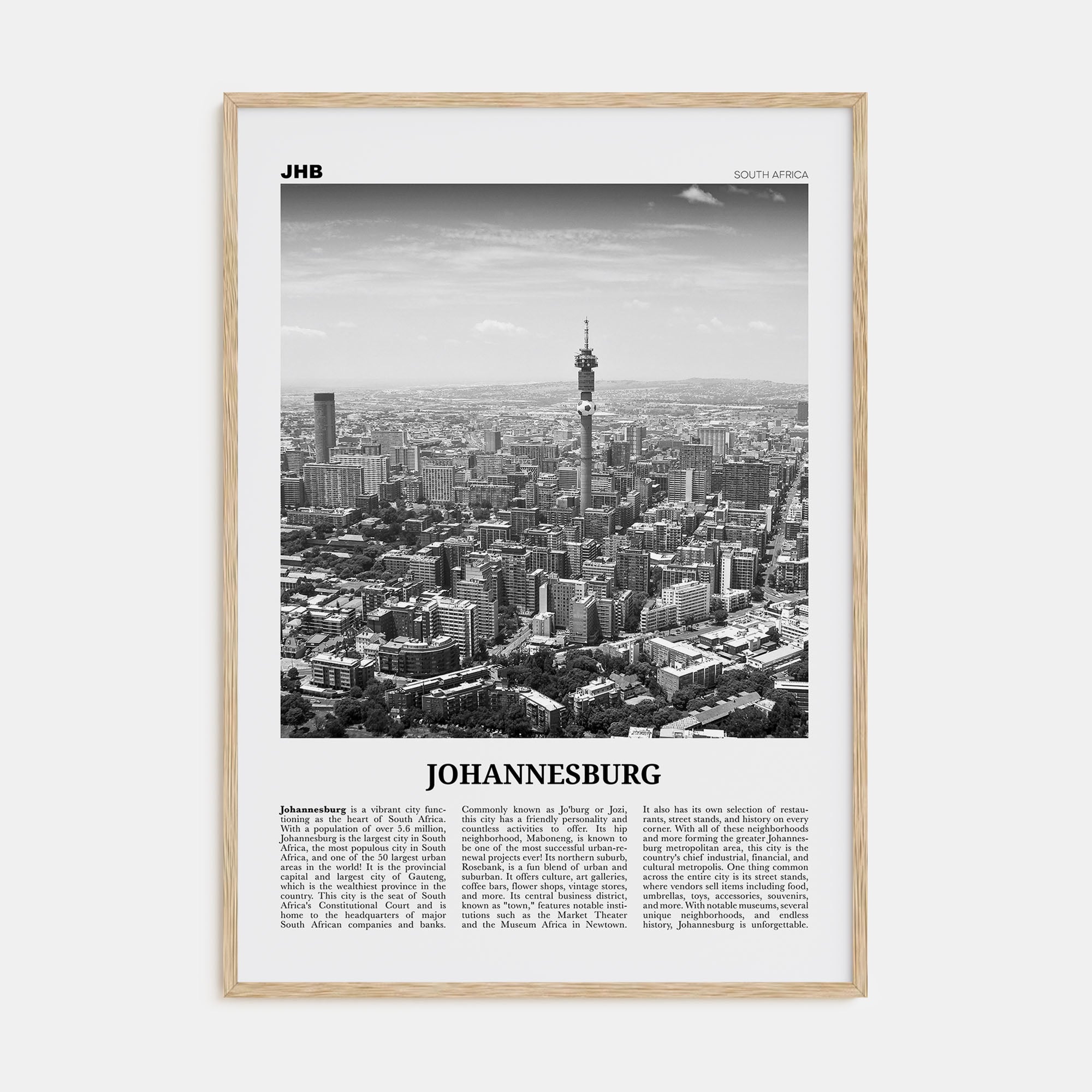 Johannesburg Travel B&W No 1 Poster