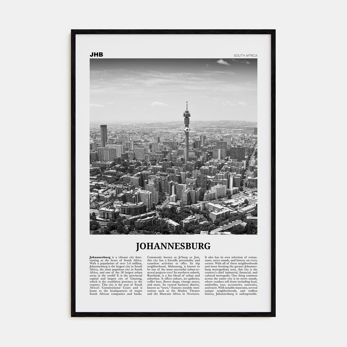 Johannesburg Travel B&W No 1 Poster