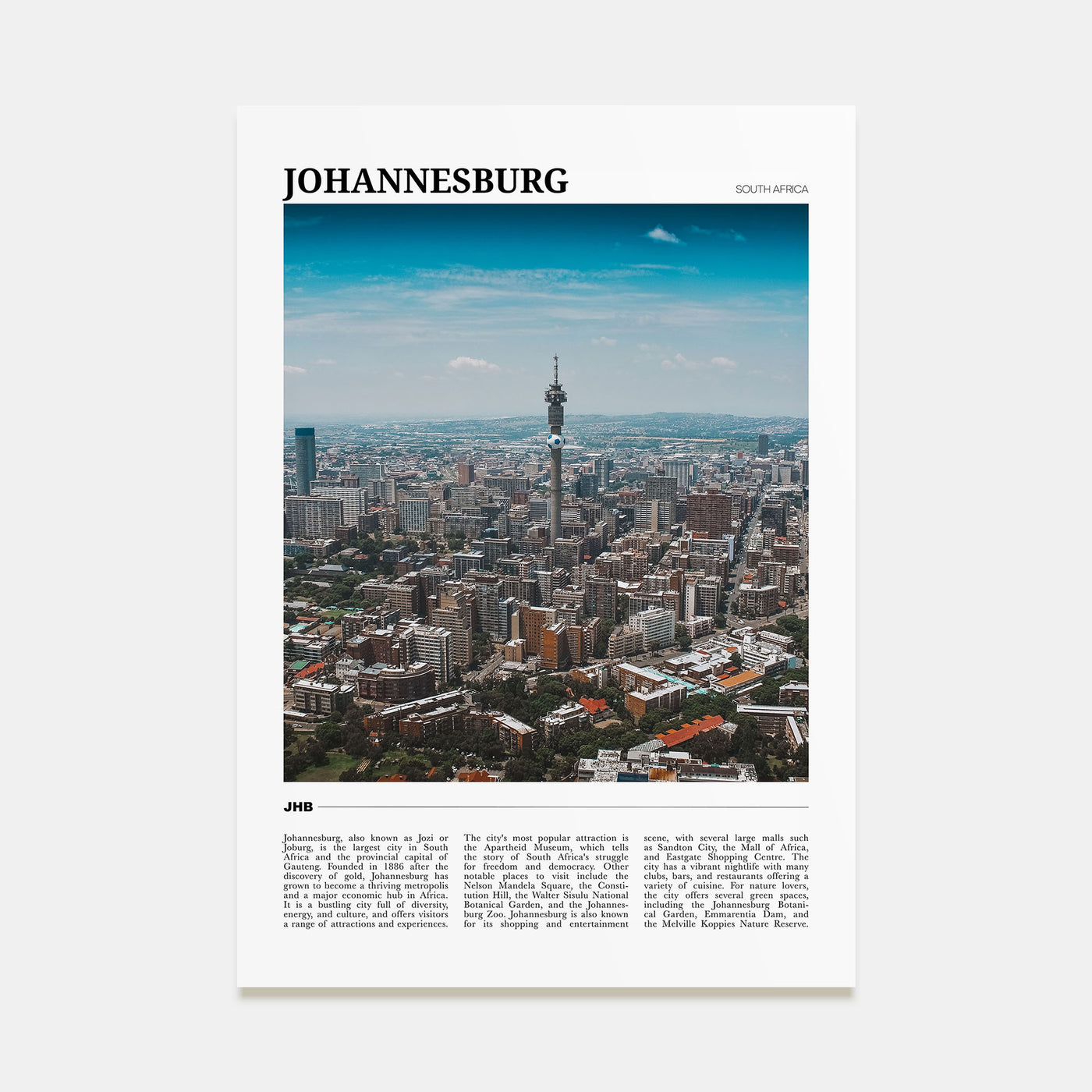Johannesburg Travel Color Poster