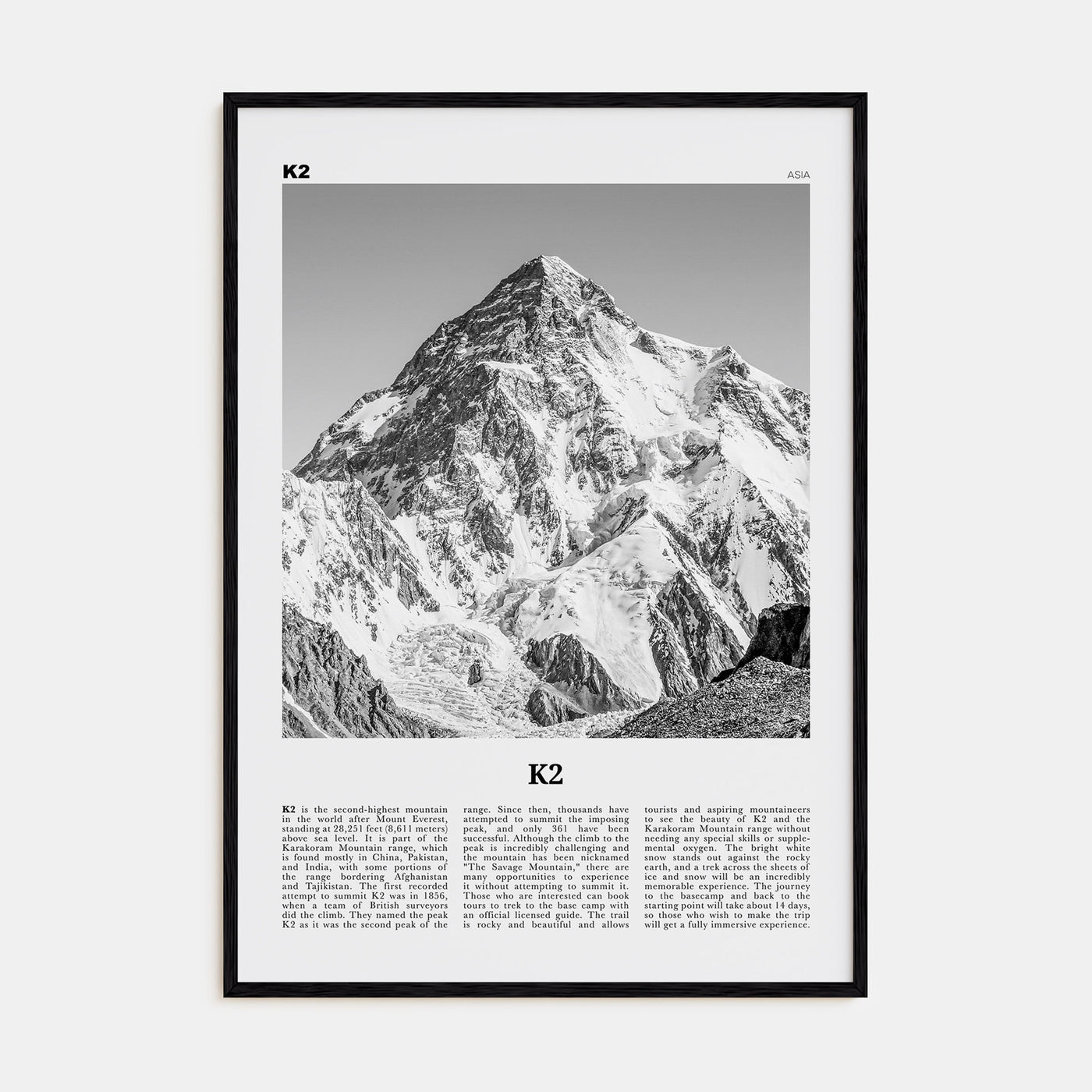 K2 Travel B&W Poster
