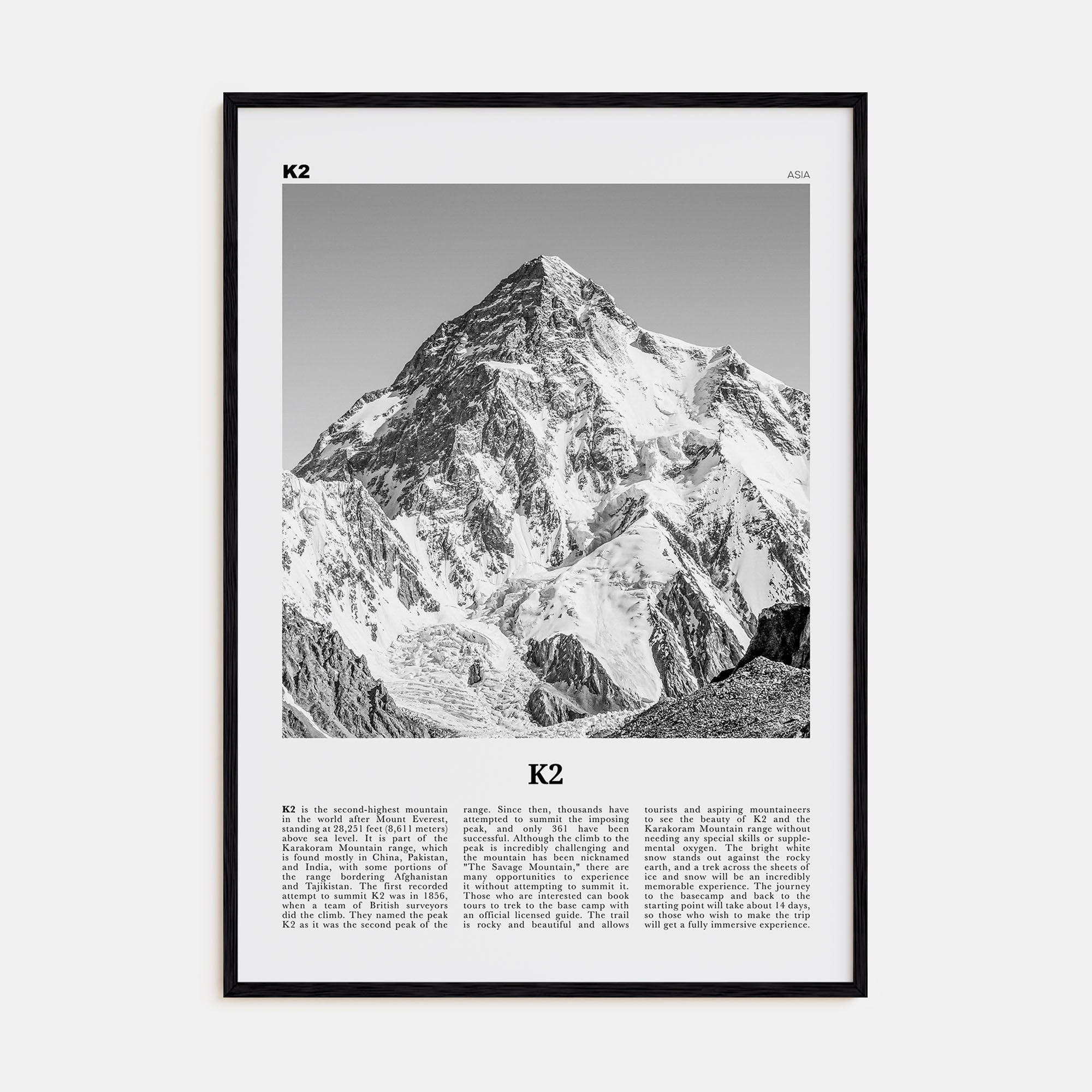 K2 Travel B&W Poster