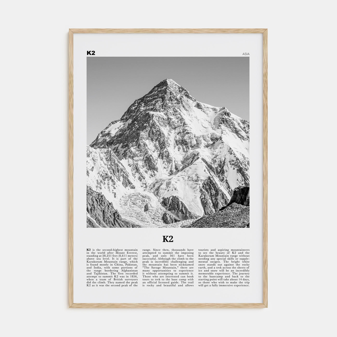 K2 Travel B&W Poster