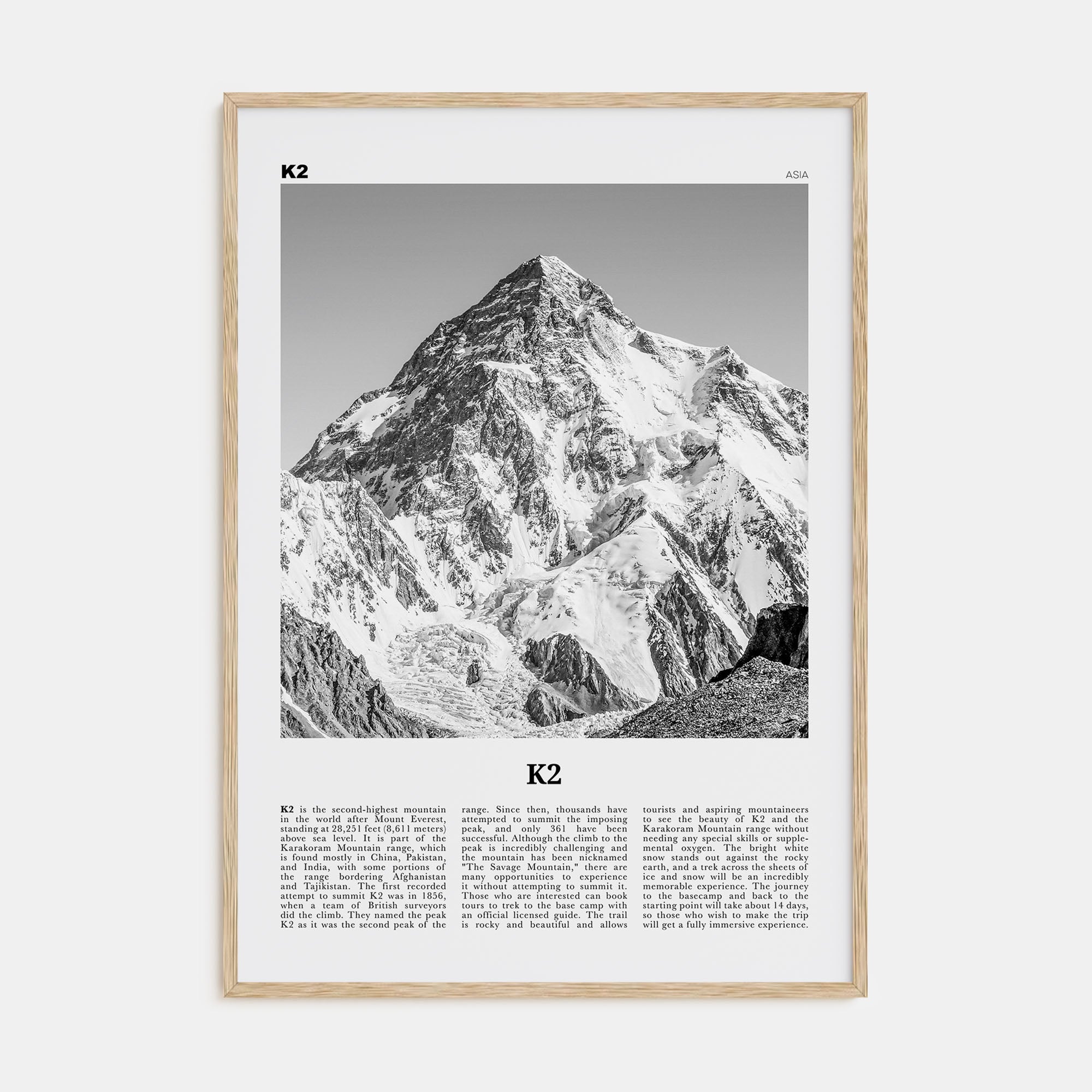 K2 Travel B&W Poster