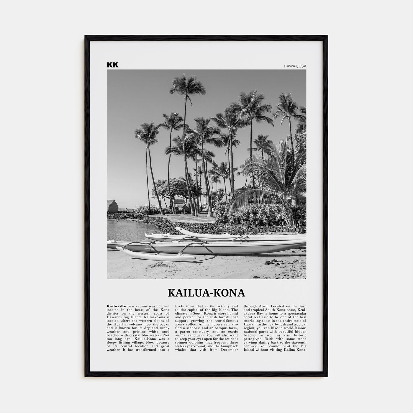 Kailua-Kona Travel B&W Poster
