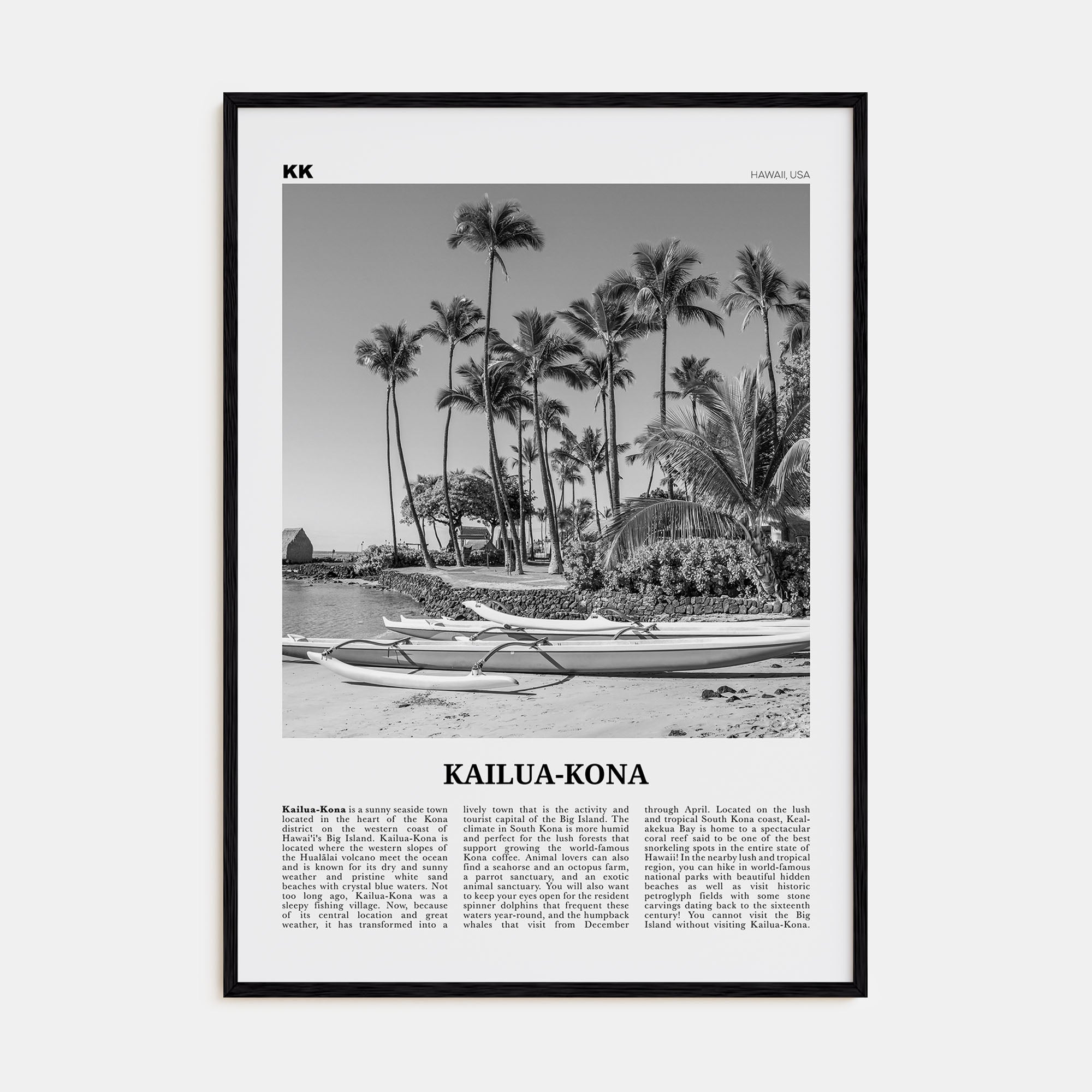 Kailua-Kona Travel B&W Poster