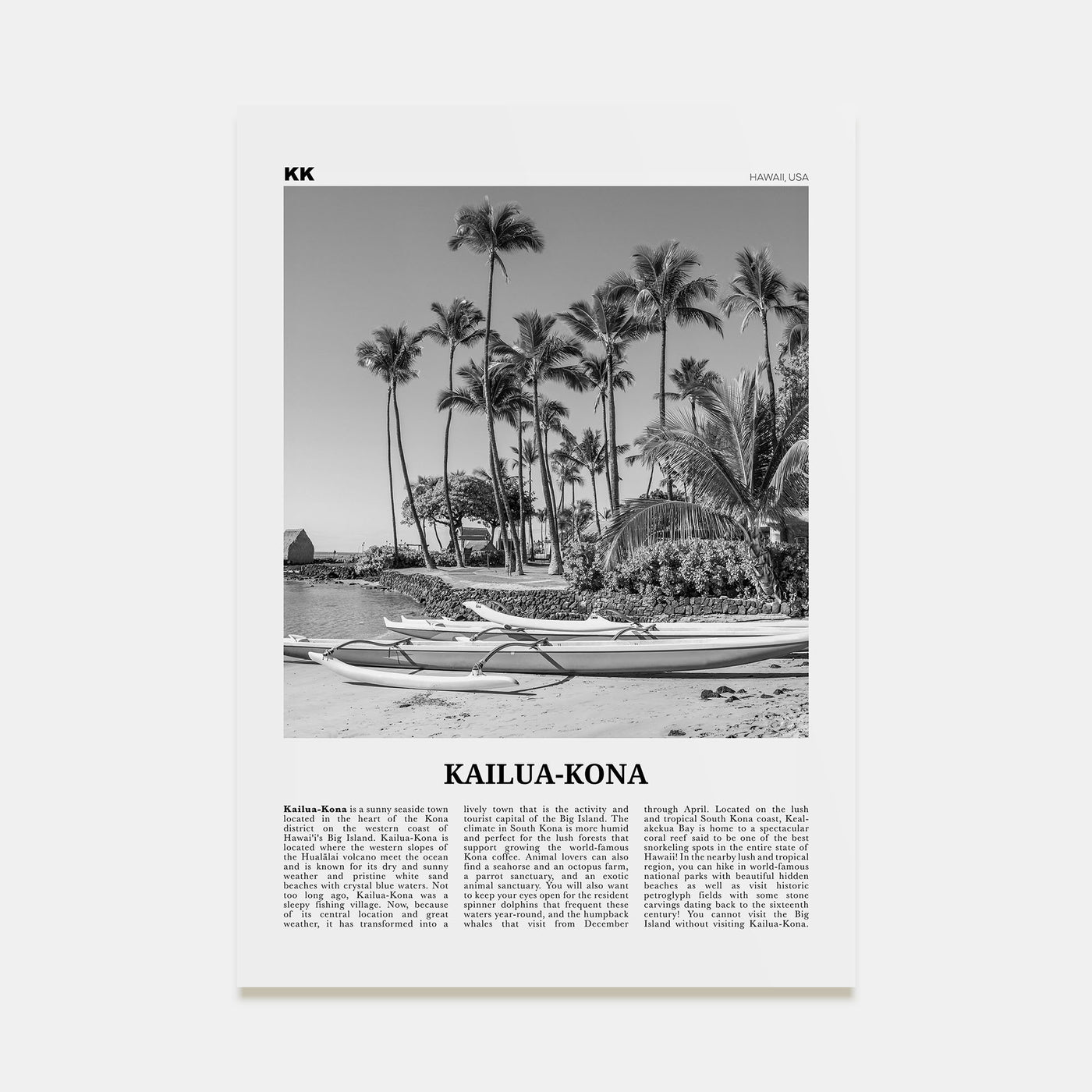 Kailua-Kona Travel B&W Poster