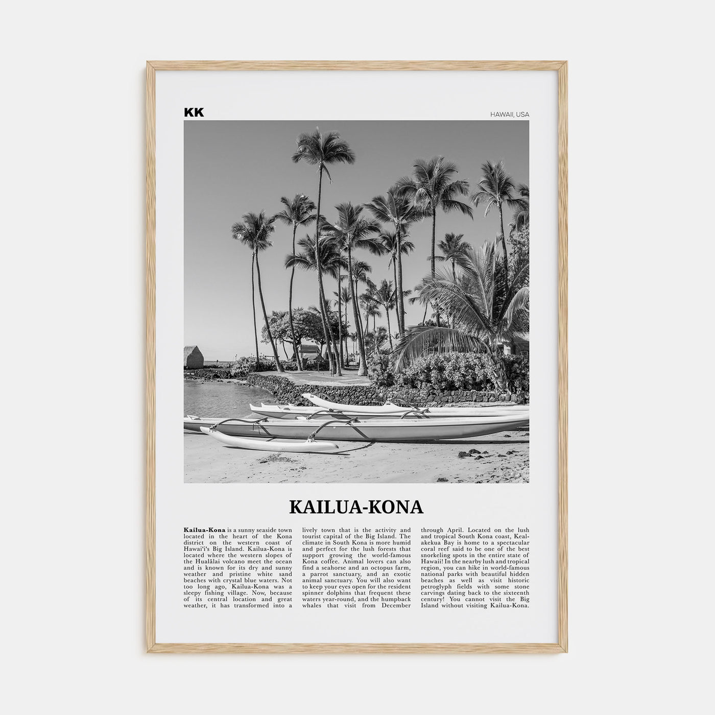 Kailua-Kona Travel B&W Poster