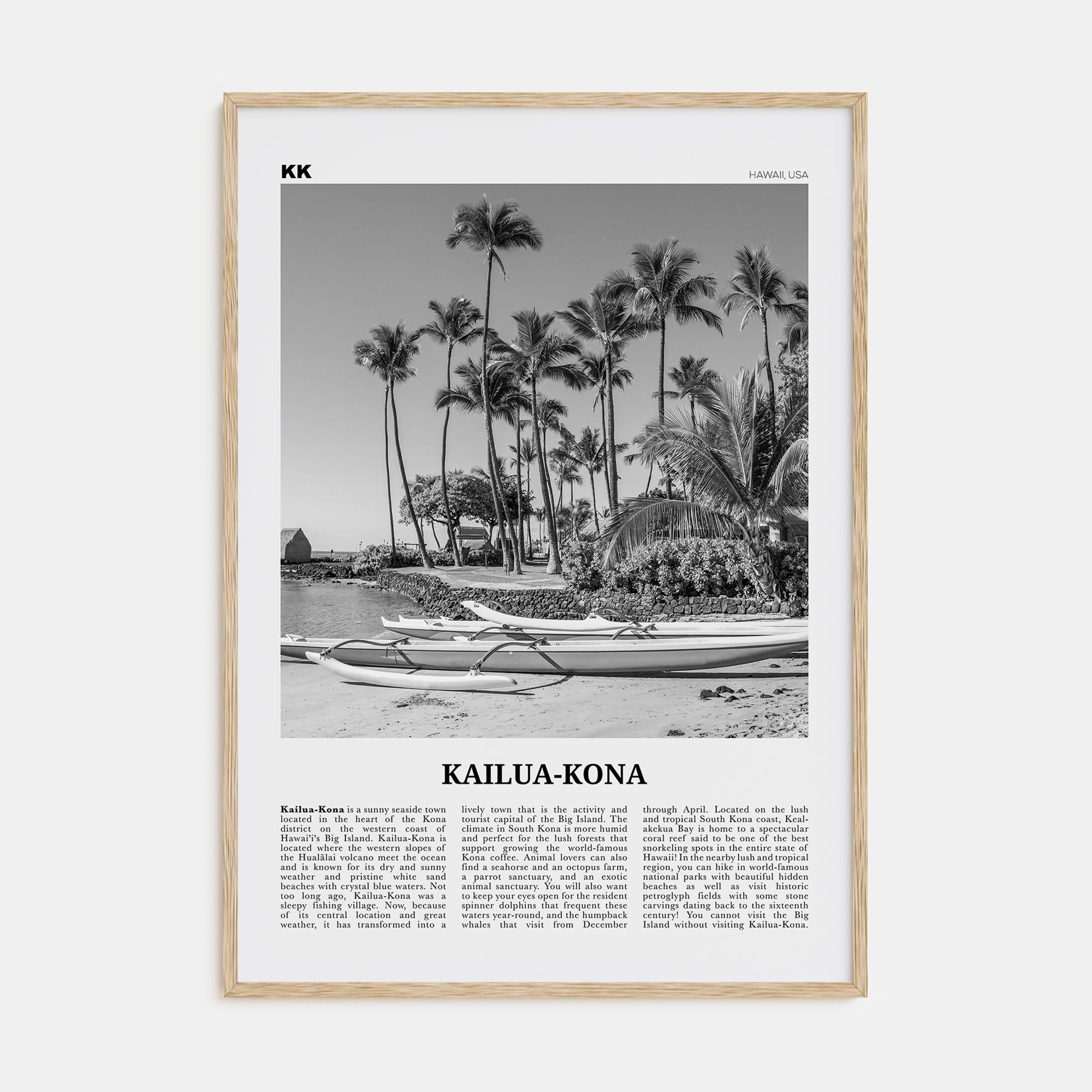 Kailua-Kona Travel B&W Poster
